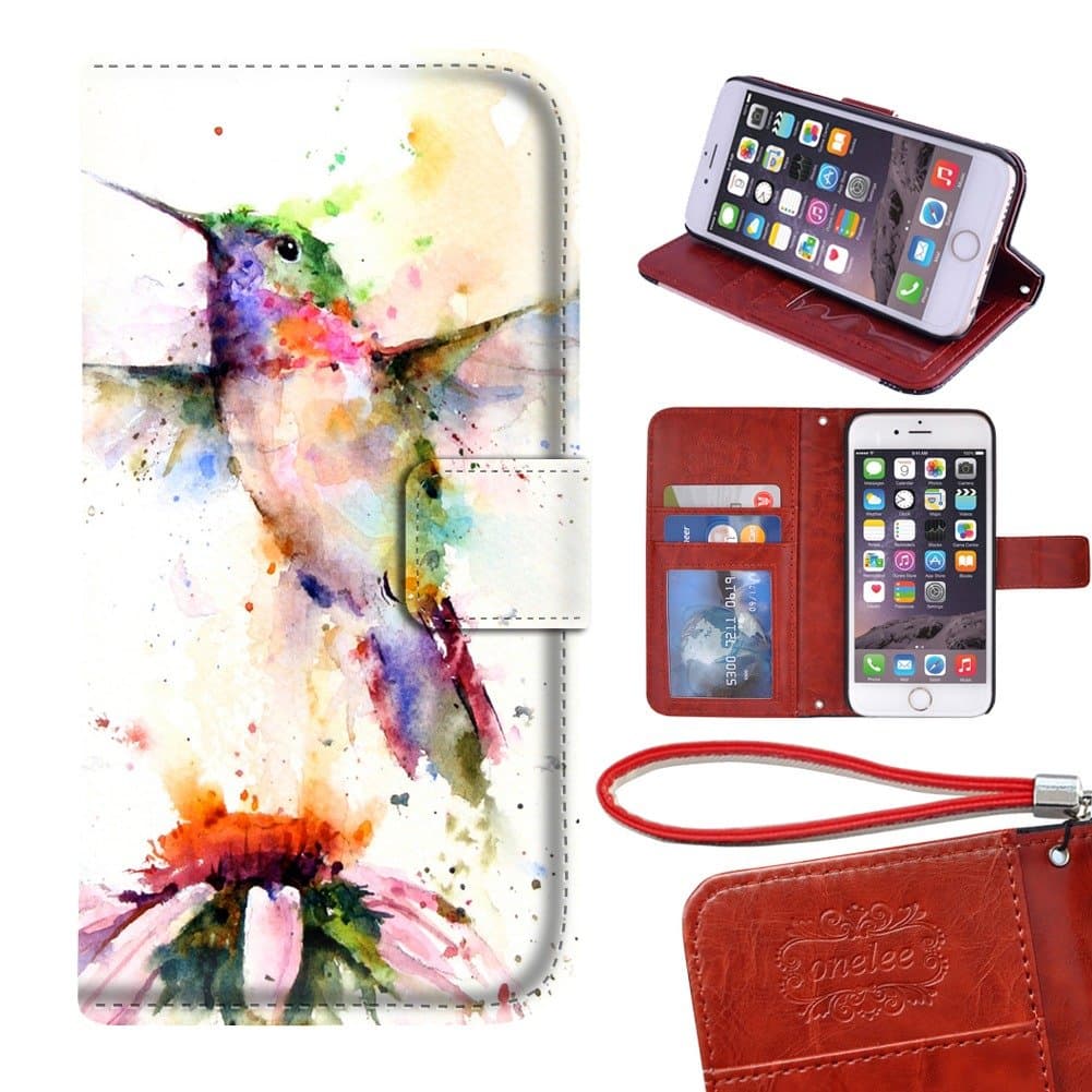 DOFIRI iPhone 6 / 6s Plus Case, Card Slots PU Leather Hummingbird iPhone 6 / 6s Plus Wallet case