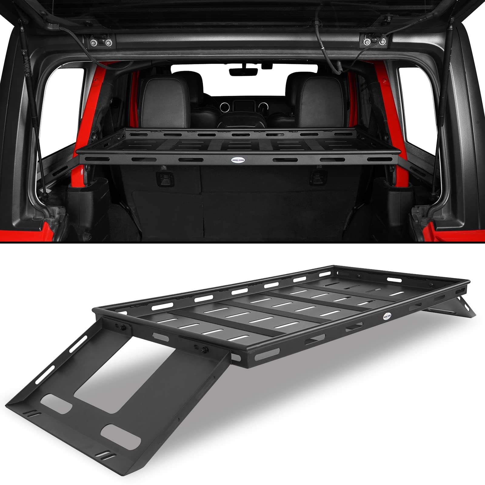 Hooke Road Rear Trunk Cargo Rack Basket Tray for 2007-2025 Jeep Wrangler JK JL 4-Door Hardtops, Sturdy Steel Shelf for Camping Trip Gear