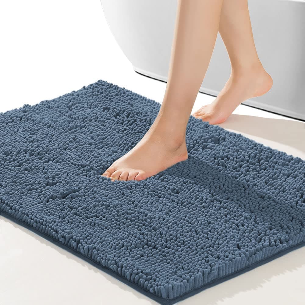 SONORO KATE Bathroom Rug,Non-Slip Bath Mat,Soft Cozy Shaggy Thick Bath Rugs for Bathroom,Plush Rugs for Bathtubs,Water Absorbent Rain Showers and Under The Sink (Lake Blue, 36"×24")OEKO-TEX STANDARD 100