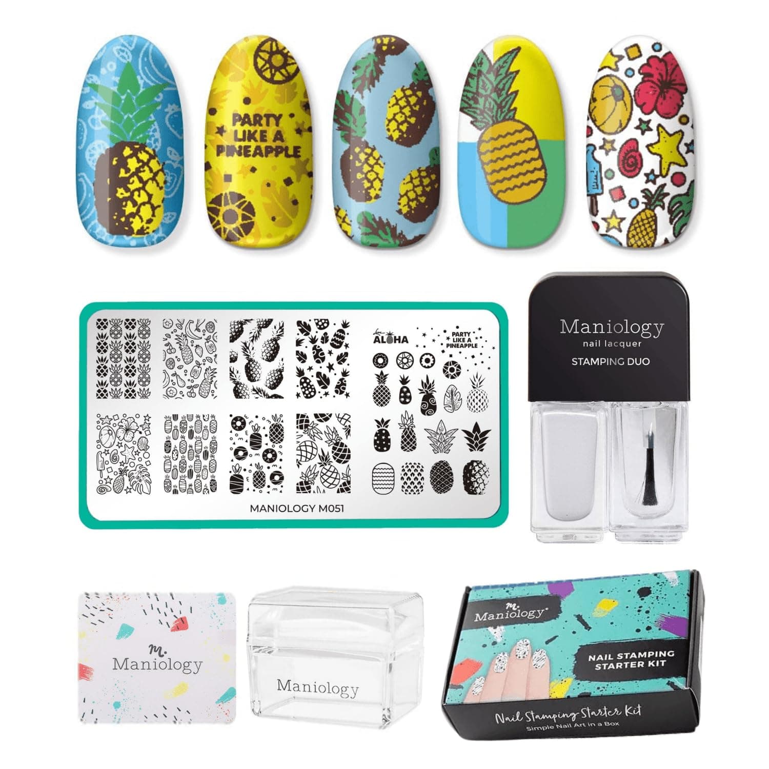 Maniology Party Like a Pineapple Nail Stamping Starter Kit, Sweet and Juicy Tropical Fruit Manicure (Pineapples)