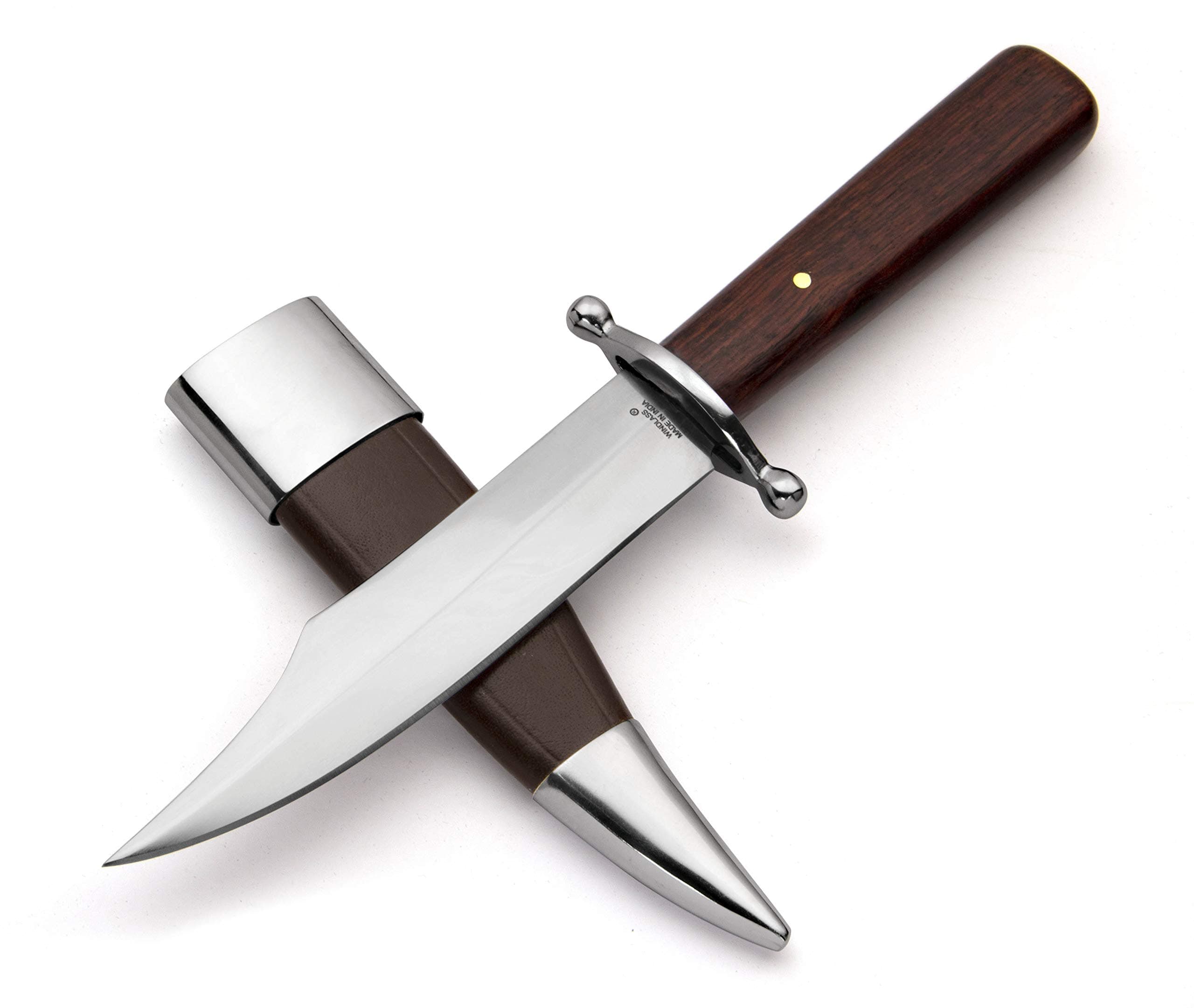 Atlanta Cutlery Windlass Steelcrafts Hand-Forged Full Tang Western Boot Knife Thin Hilt Bowie Style with Authentic Leather Scabbard