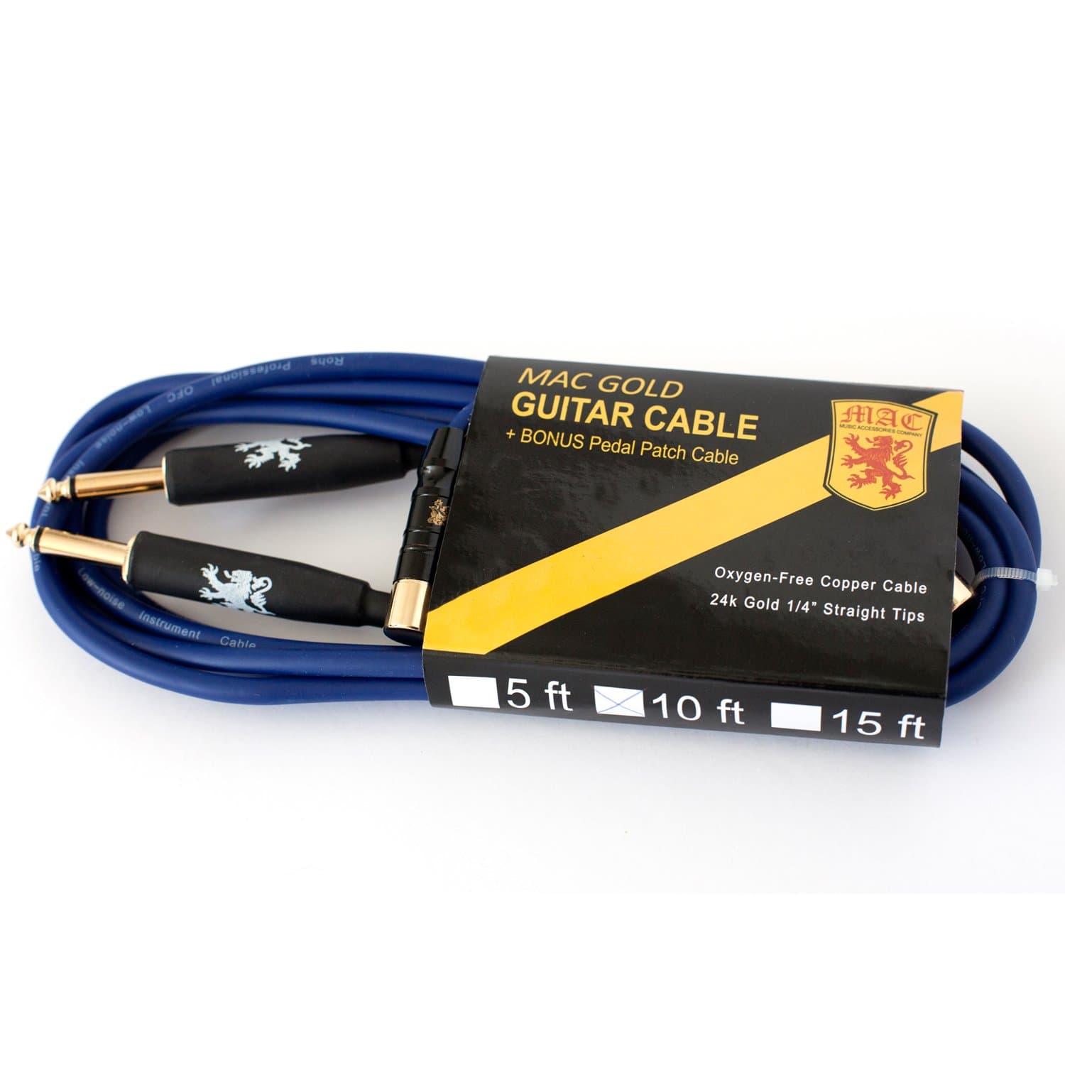 Guitar Instrument Cable. 100% Oxygen-free Copper, 24k Gold Tips, 1/4 to 1/4 Straight Ends