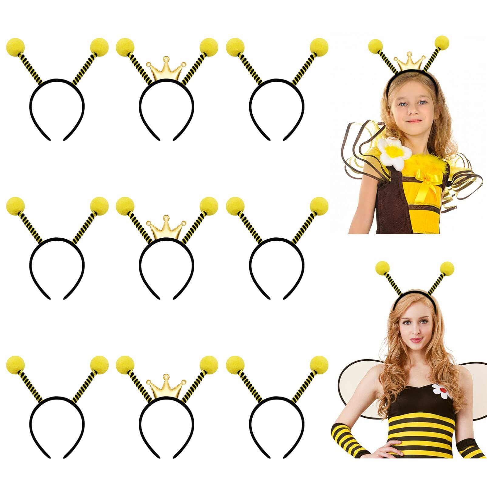 FRCOLOR 9Pcs Bee Headbands for Party Bee Tentacle Headbands Bee Hair Hoop Tentacle Hair Band Costume Headband for Kids Adult