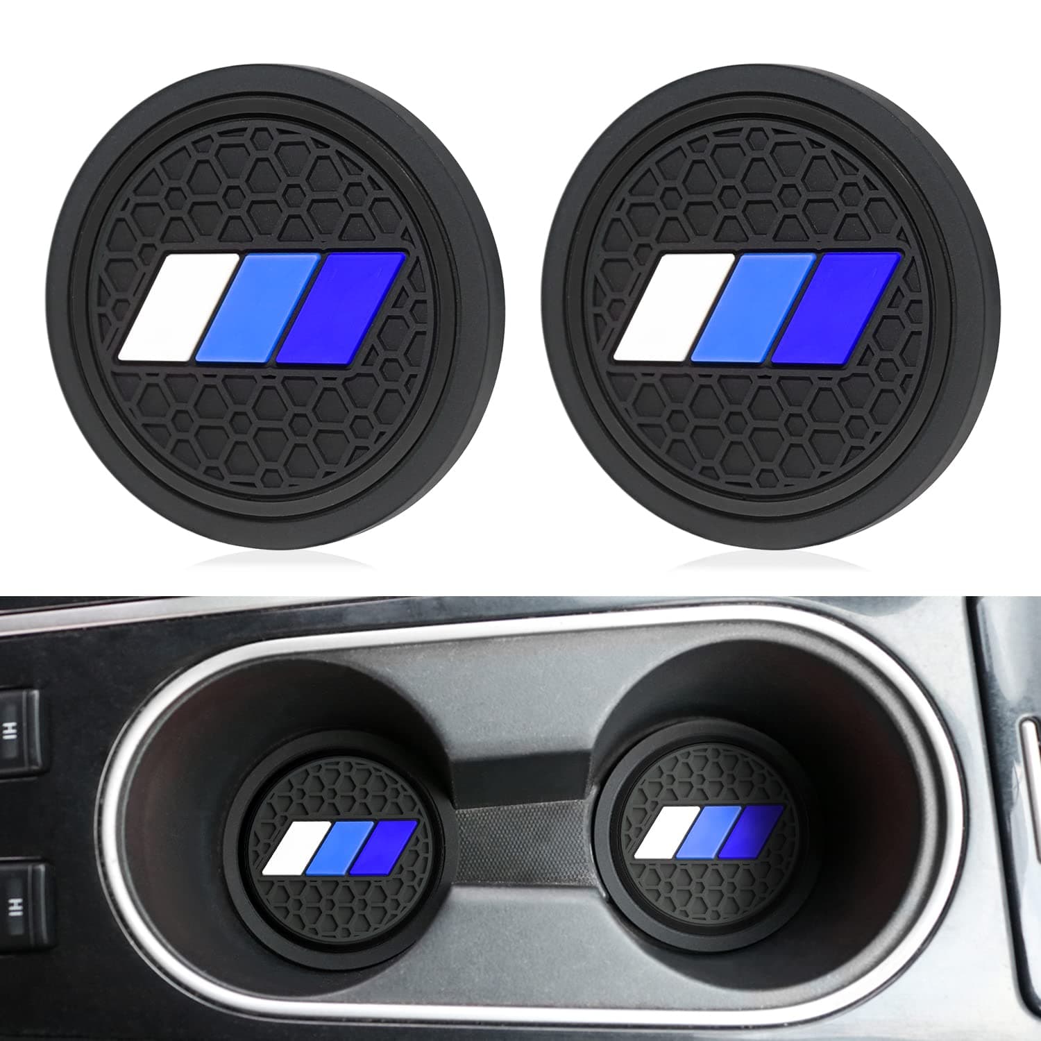 MOCHENT 2pcs Cup Holder Insert Coaster for Toyota Tacoma TRD 4Runner Tundra Rav4 Highlander Accessories ,Classic Retro Style Tri-Color Cup Coaster Car Interior Accessories(Blue