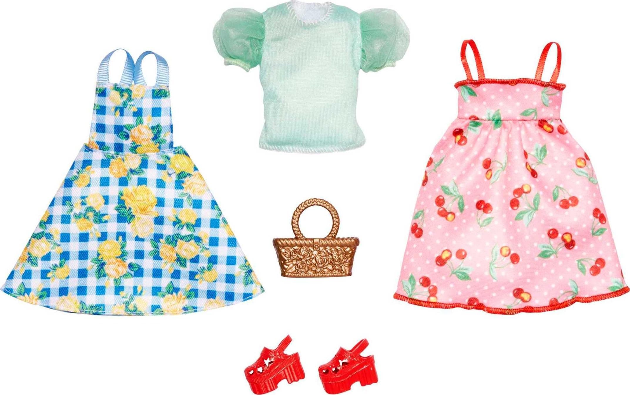  Clothes, Fashion and Accessory 2-Pack for Dolls, 2 Picnic-Themed Outfits with Styling Pieces for Complete Looks