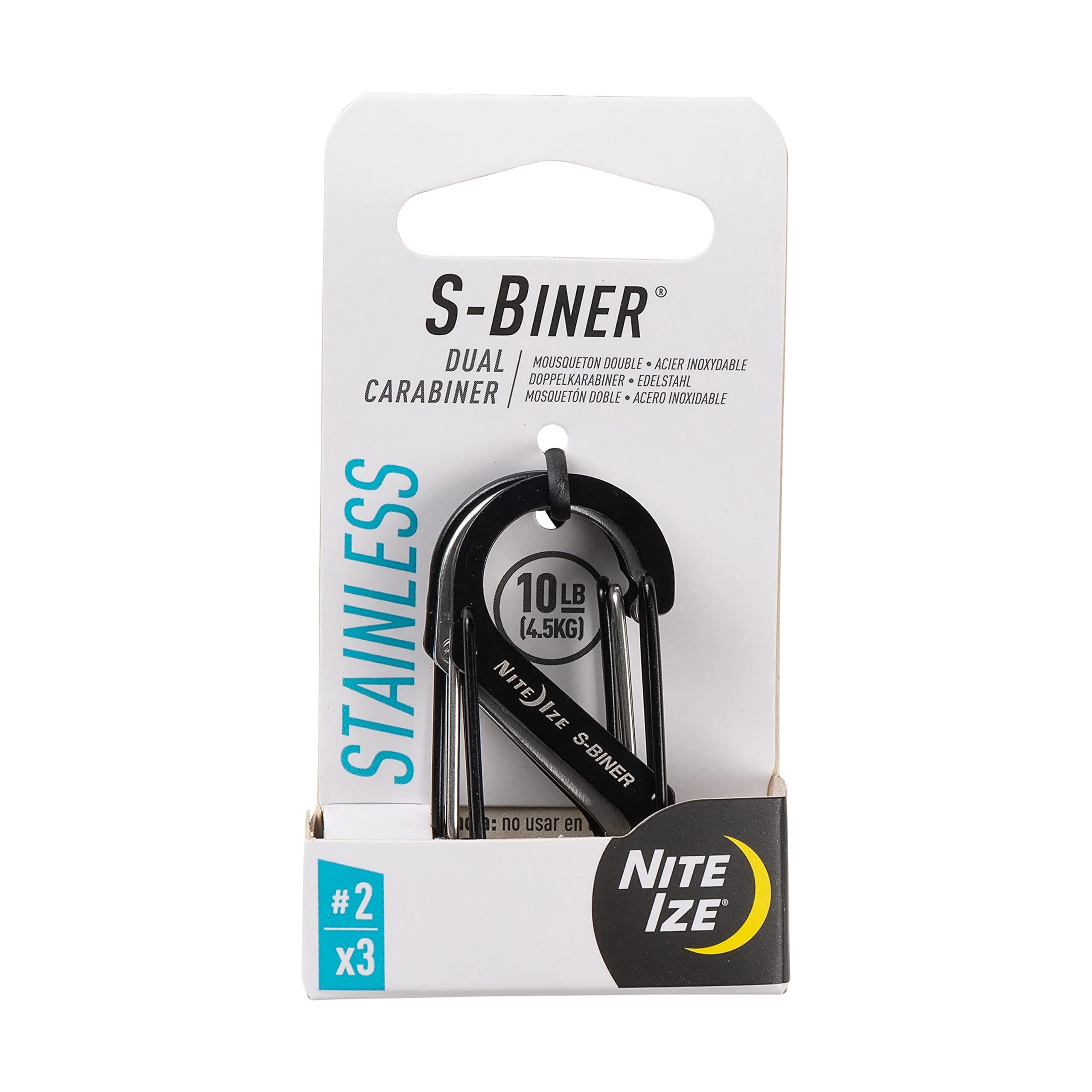 Nite Ize S-Biner Stainless Steel Dual Carabiner #2 3 Pack Black/Stainless