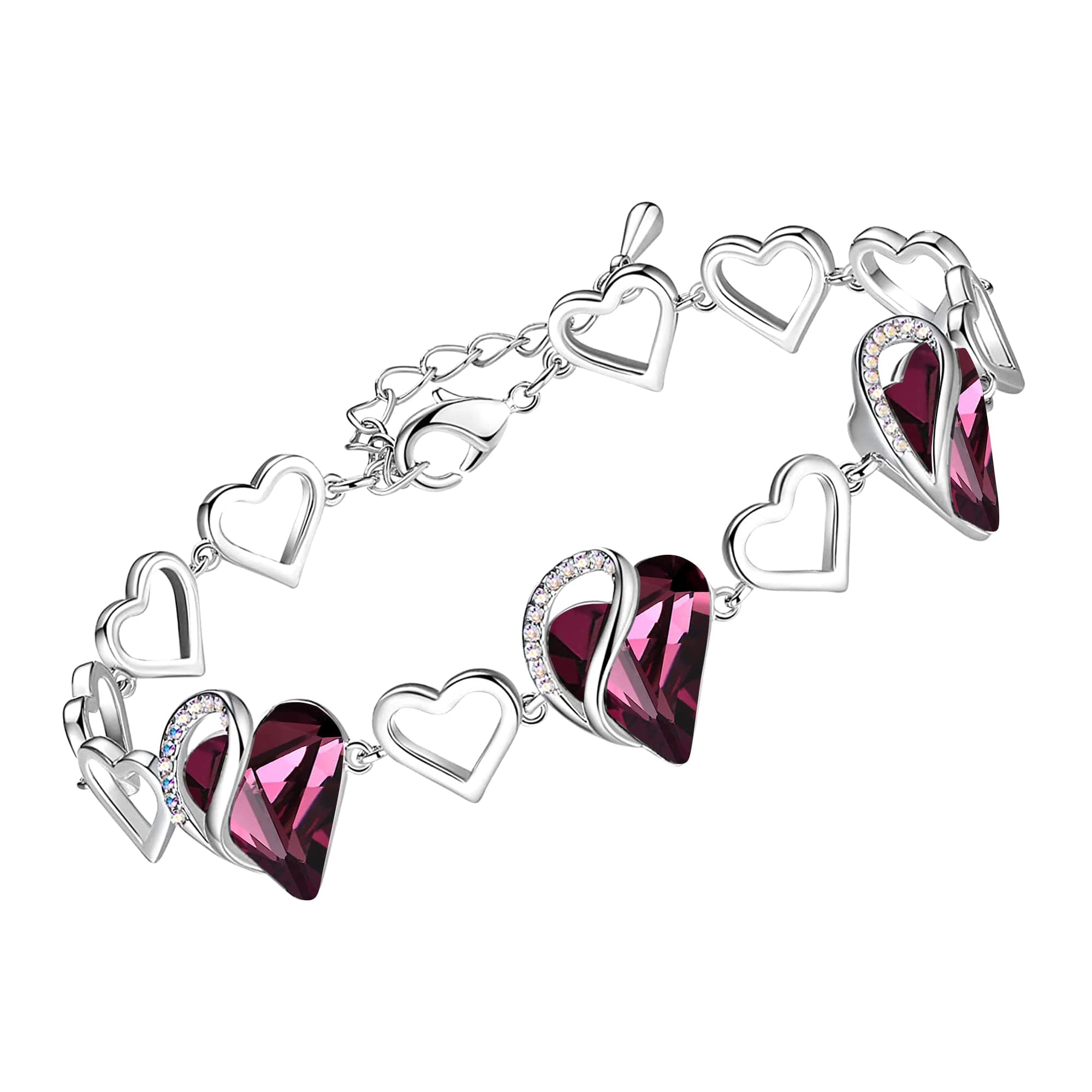– Infinity Love Heart Bracelet Made with Swarovski Crystals Amethyst Dark Pink February Birthstone Jewelry Gifts for Women