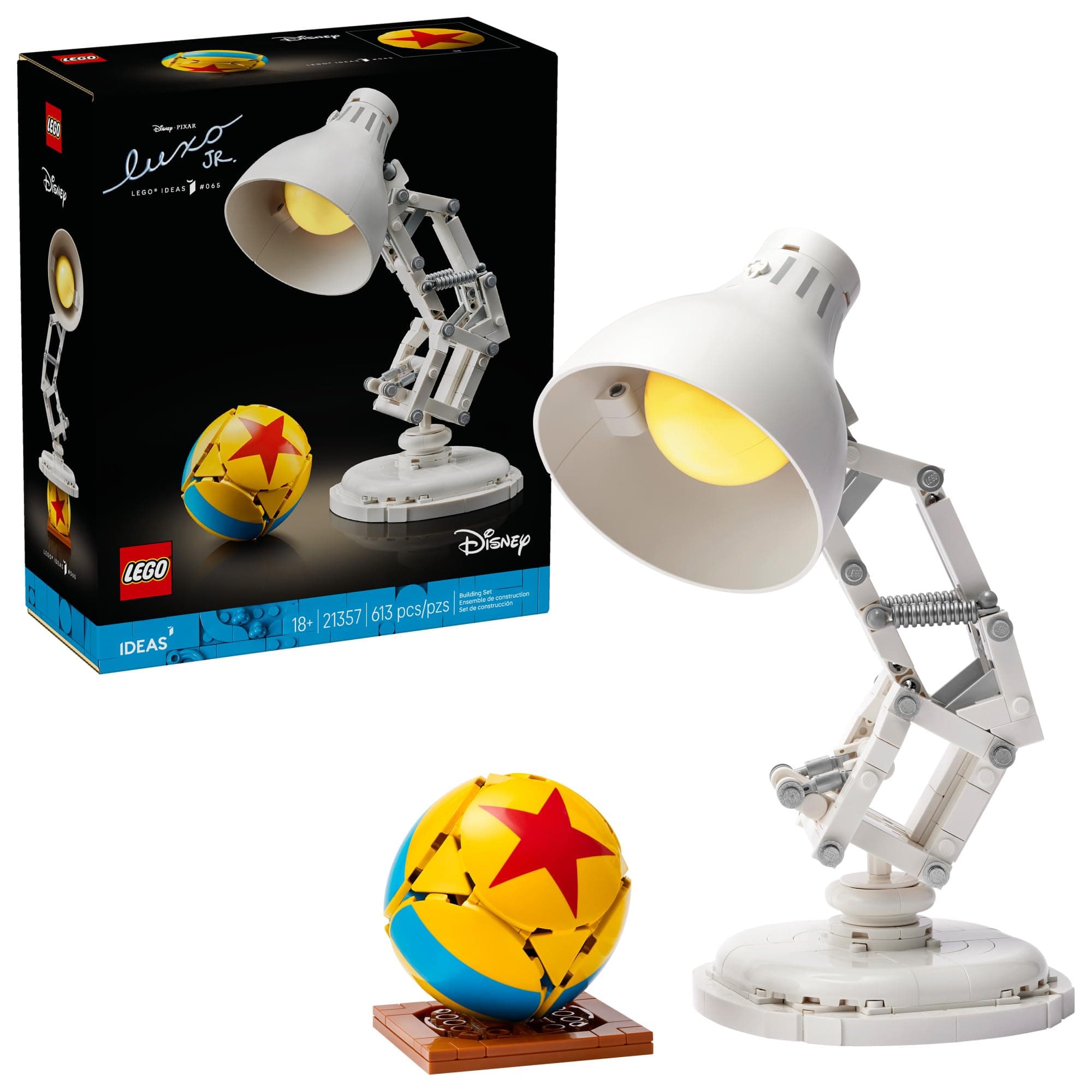 Ideas Disney Pixar Luxo Jr. - Room Decor and Building Set for Adults - Office and Desk Decor for Women and Men, Ages 18+ - Brick-Built Lamp DIY Kit - Collectible Gift Idea for Movie Fans - 21357
