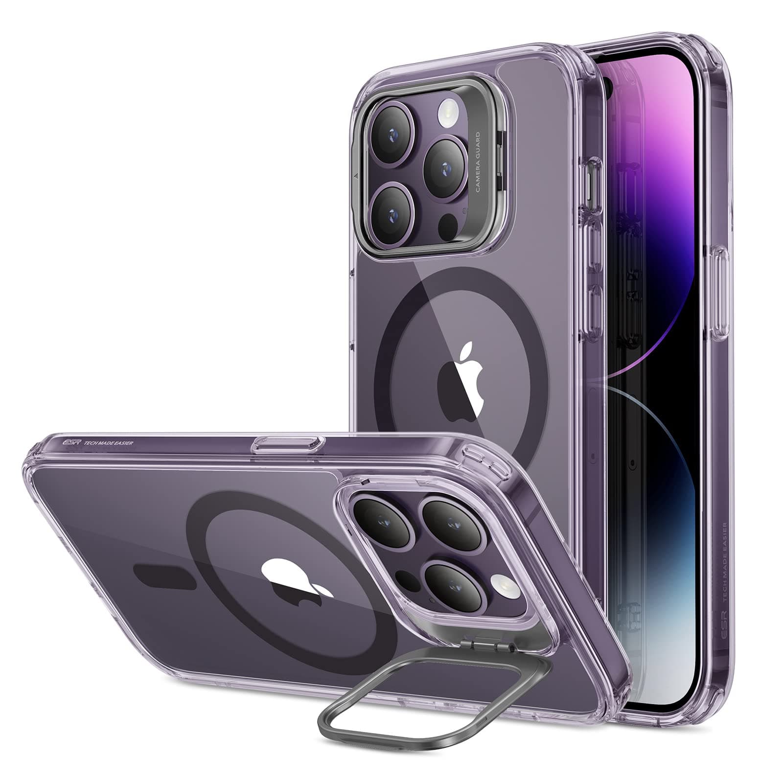 for iPhone 14 Pro Case, Compatible with MagSafe, Built-in Camera Ring Stand, Military-Grade Protection, Magnetic Phone Case for iPhone 14 Pro, Classic Kickstand Case (HaloLock), Clear Purple