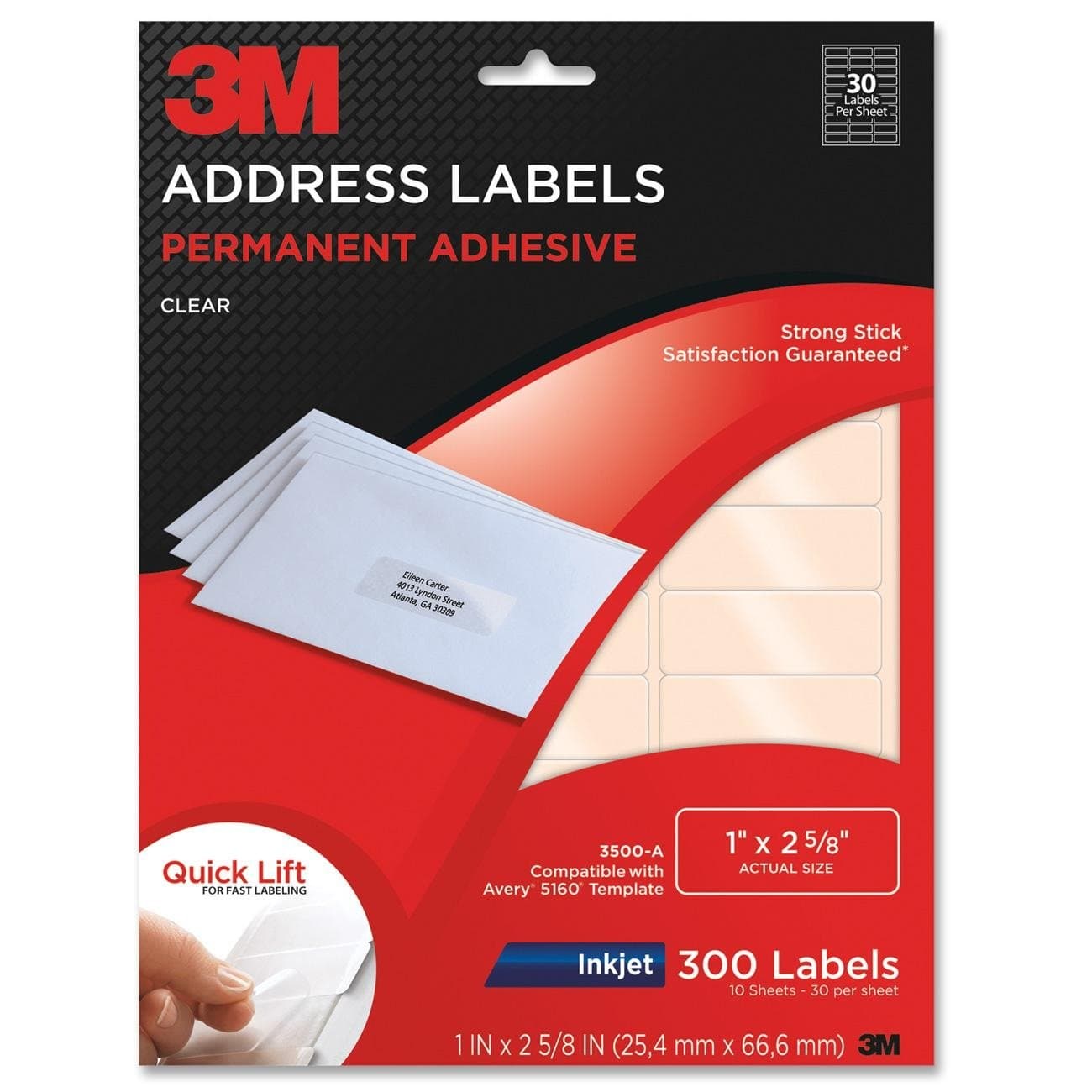 3M Permanent Adhesive Address Labels, 1 x 2.62 Inches, Clear, 300 per Pack (3500-A)