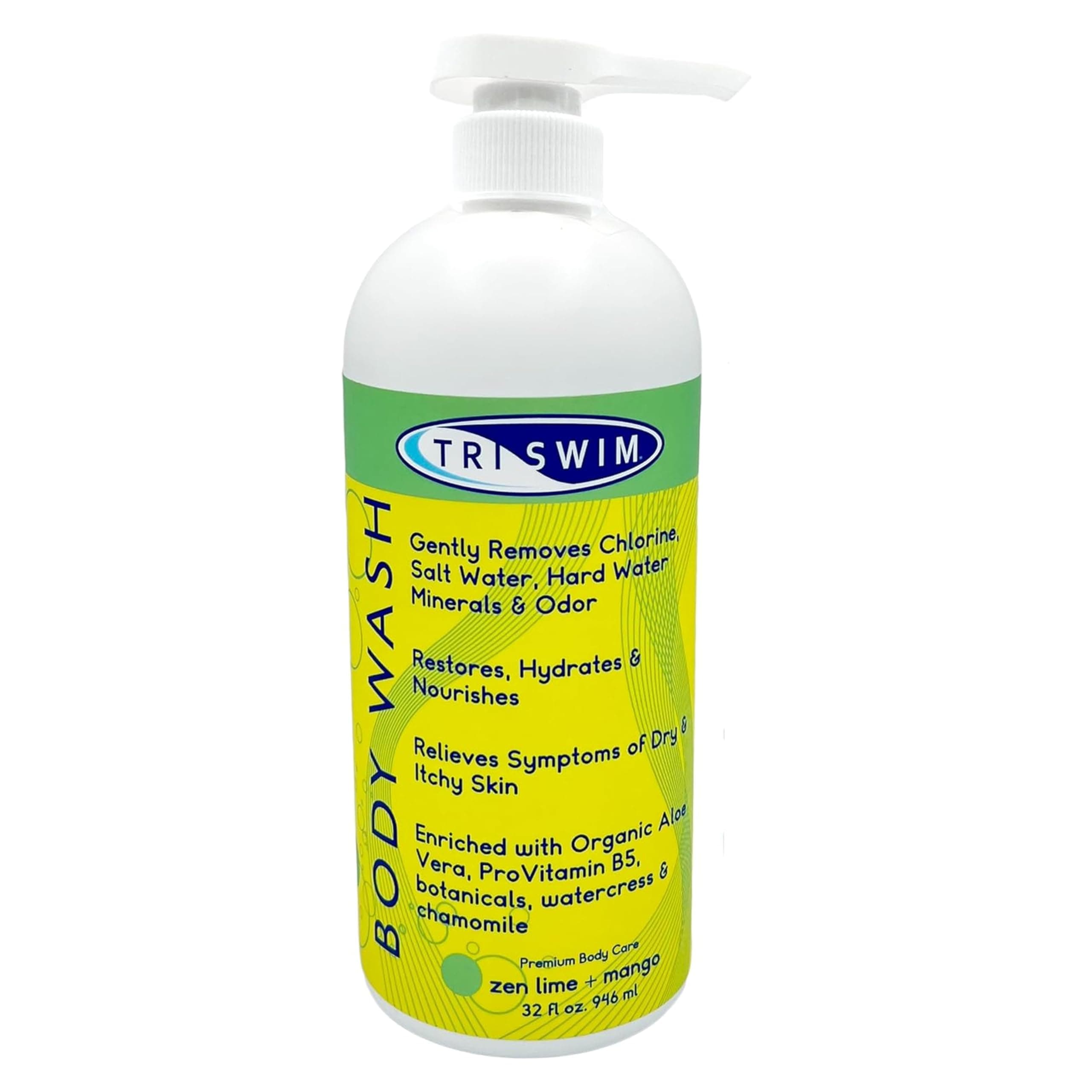 TRISWIM Chlorine Removal Body Wash | After Swim Care Shower Gel | Moisturising Anti-Chlorine Vegan Shower Gel For Swimmers | Intensive Hydration Body Wash For Women & Men | Lime & Mango (946 ml)
