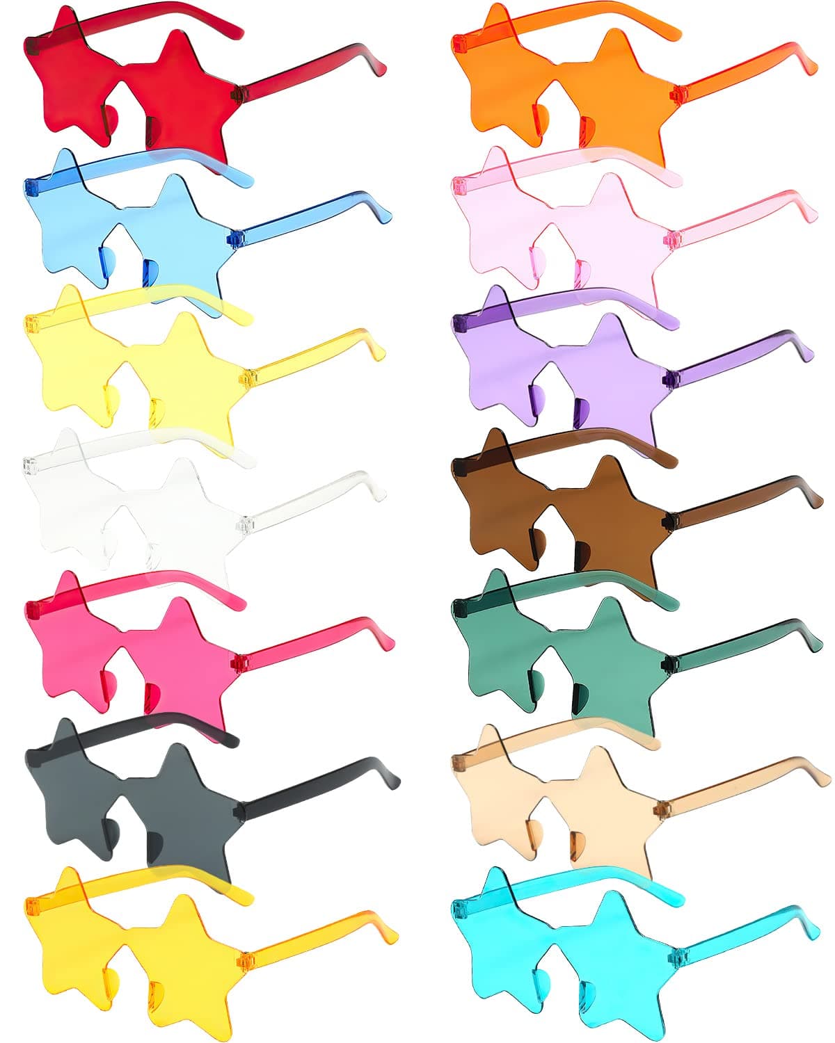 14 Pairs Star Shaped Rimless Sunglasses Frameless Star Sunglasses Transparent Candy Color Glasses Tinted Eyewear Bachelorette Party Favors Photo Booth Props, Aircraft Box Well Packaged,14 Colors