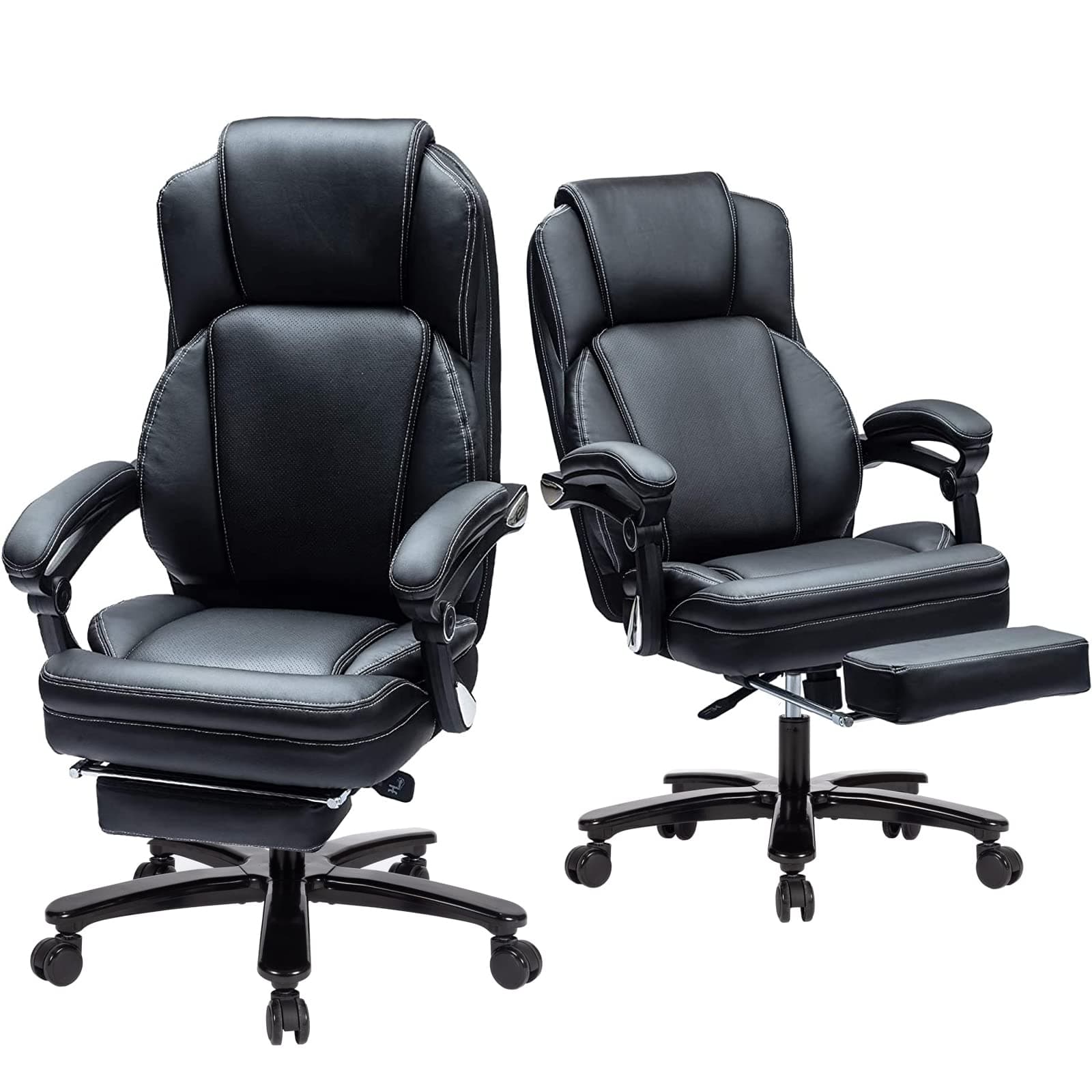 Kasorix Big and Tall Office Chair 400lb Executive Home Office Chair with Footrest,Oversized Office Chair with Wheels and Arms,Ergonomic Adjustable Bonded PU Leather Rolling Chair