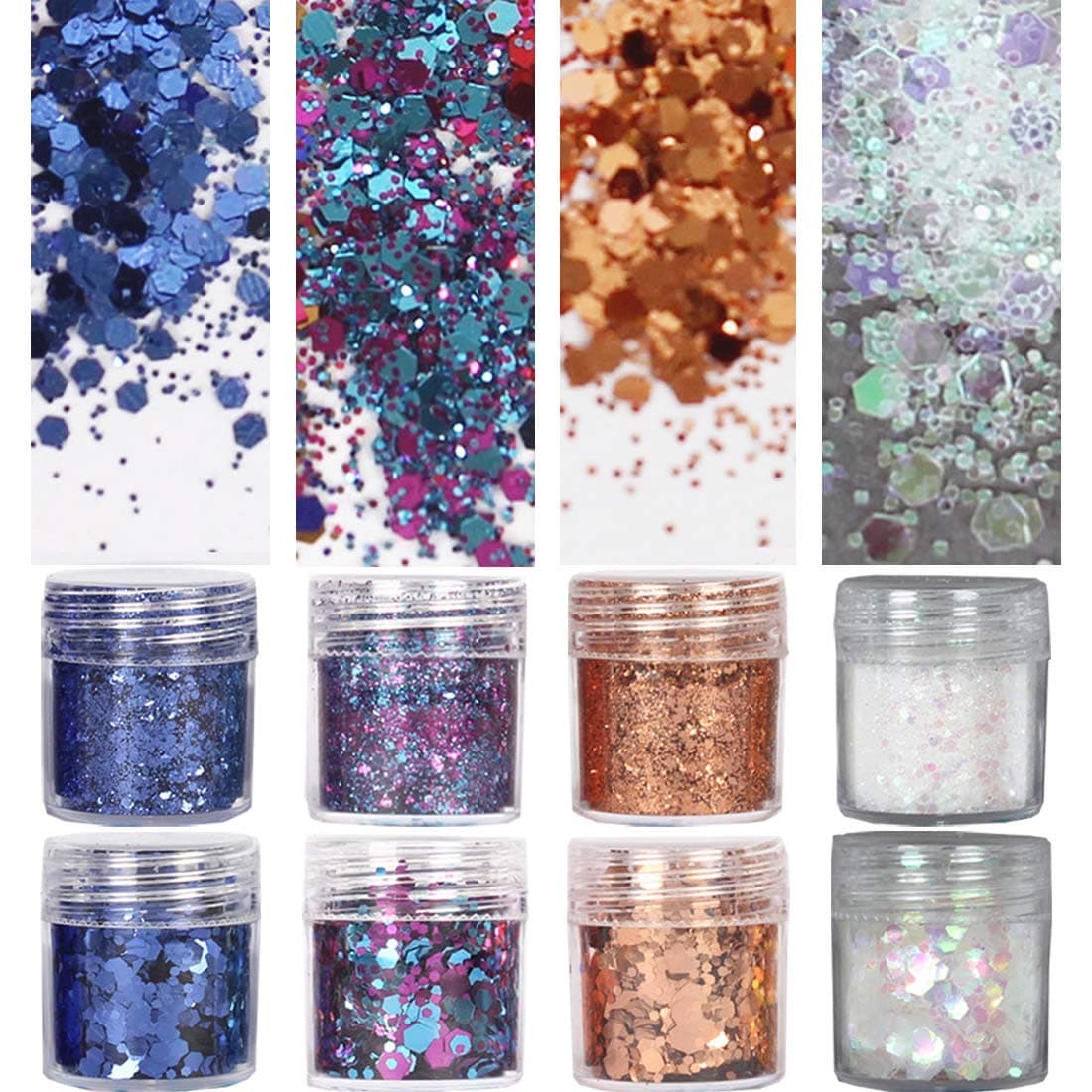 COKOHAPPY 8 Boxes Shimmer Chunky Glitter Makeup, Nail Art Holographic Flake Cosmetic Sequins Glitter, Ultra-thin Face Glitter Iridescent Sparkle Mixed for Body Hair