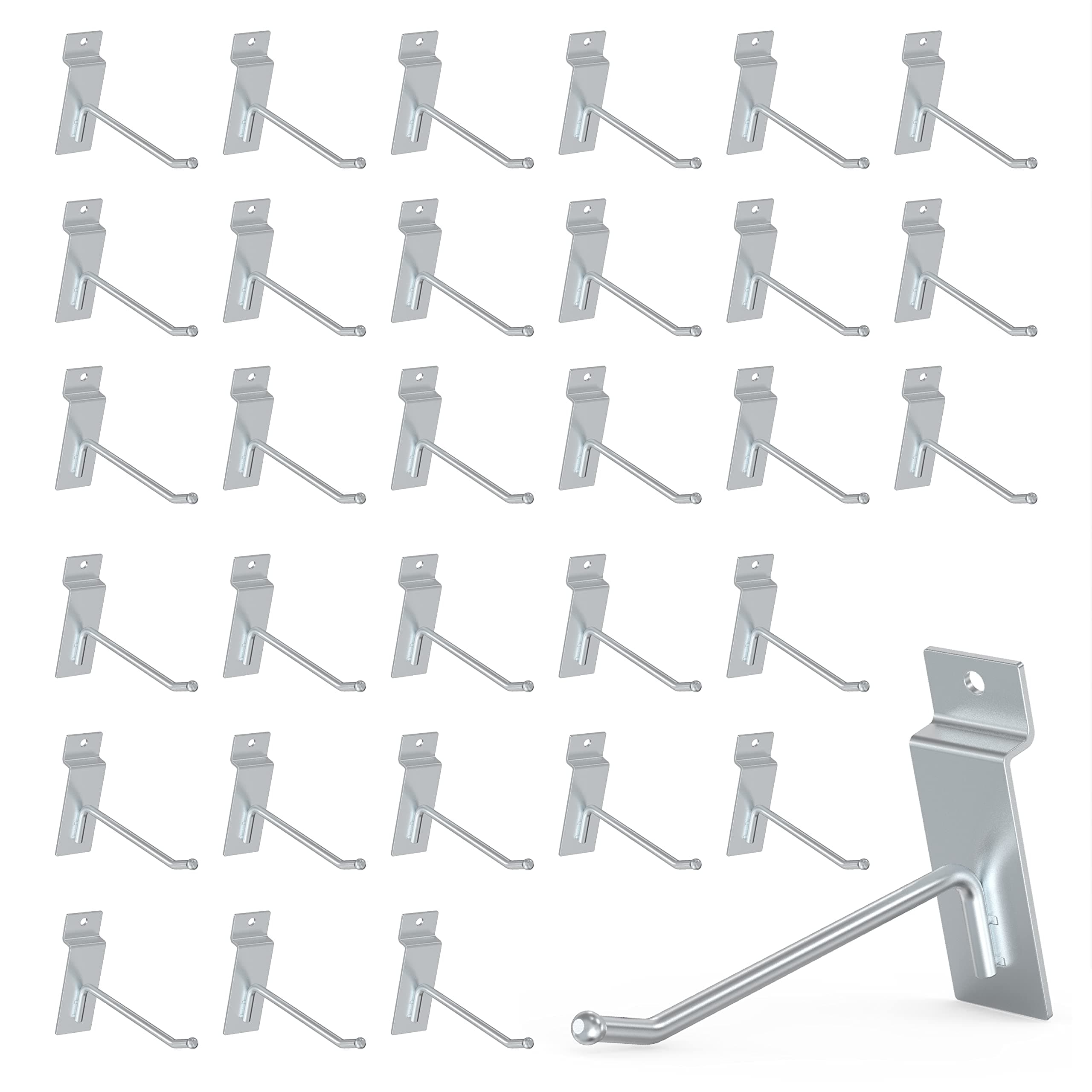 unp POETISKE Slatwall Hook Heavy Duty Grid Commercial Grade Metal Sliver Shelving Assortment Garage Storage Organizer 6" 32pc