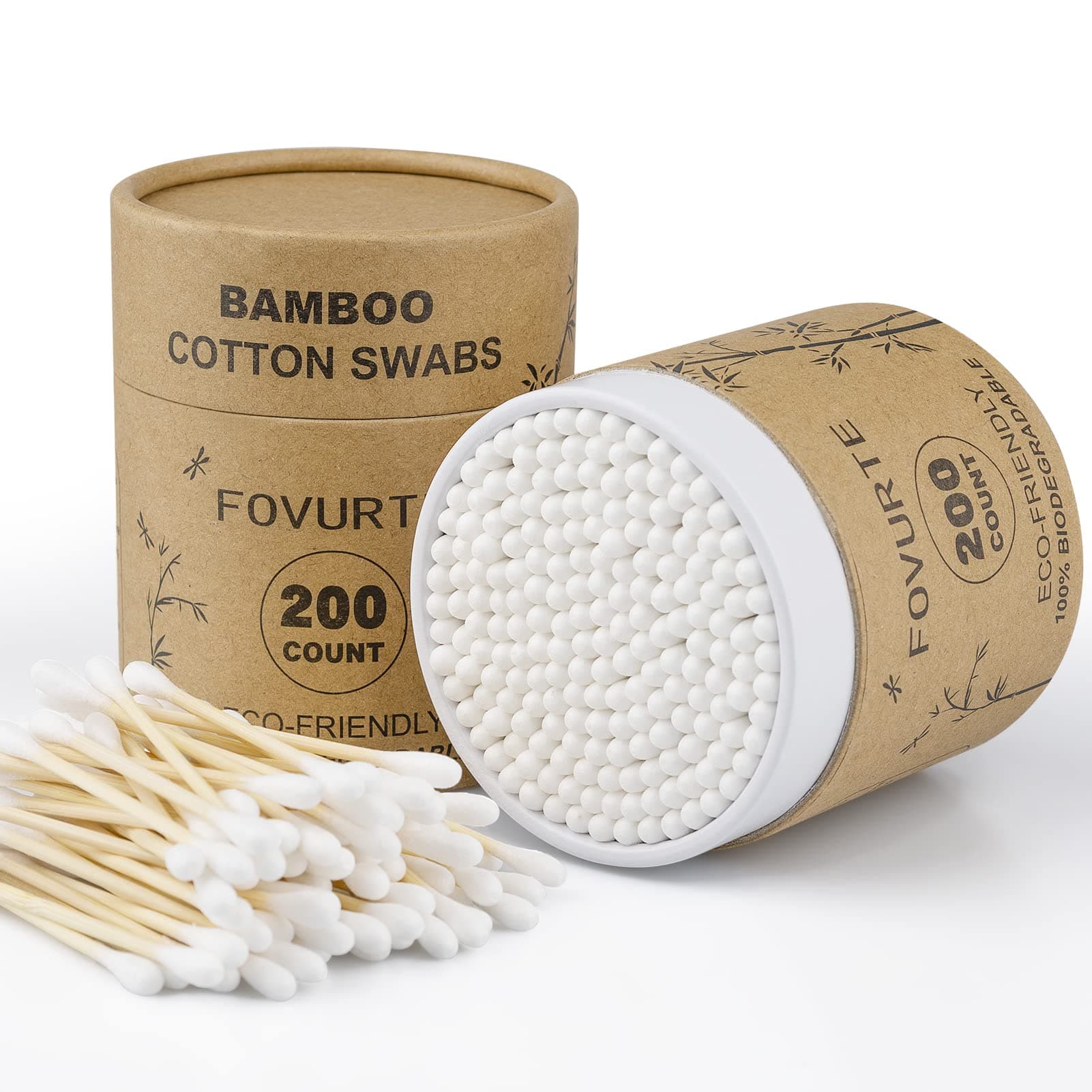 FOVURTE Organic Bamboo Cotton Swab Natural Double-Headed Cotton Buds (2 BOX OF 400 STICKS)