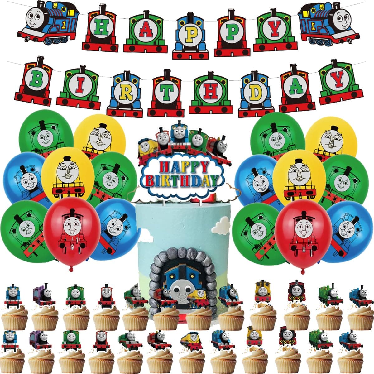 Thomas Train Birthday Party Decorations Supplies, Happy Birthday Banner, Balloons, Cake Topper, Cupcake Toppers Cake Decorations
