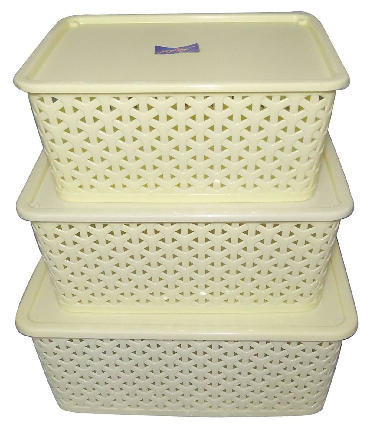 Fair Food 3 Piece Plastic Basket with Lid, Ivory