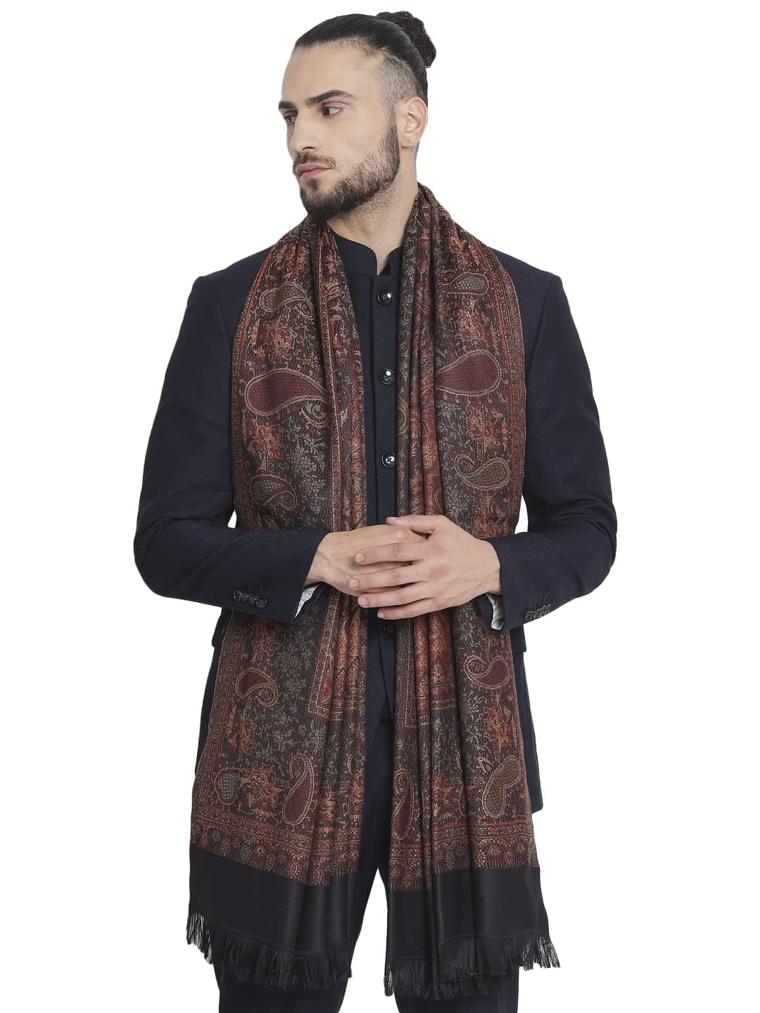 - Woven Mens Fine Wool Stole, Stiped Design, Mens Muffler, Warm Cashmere Feel