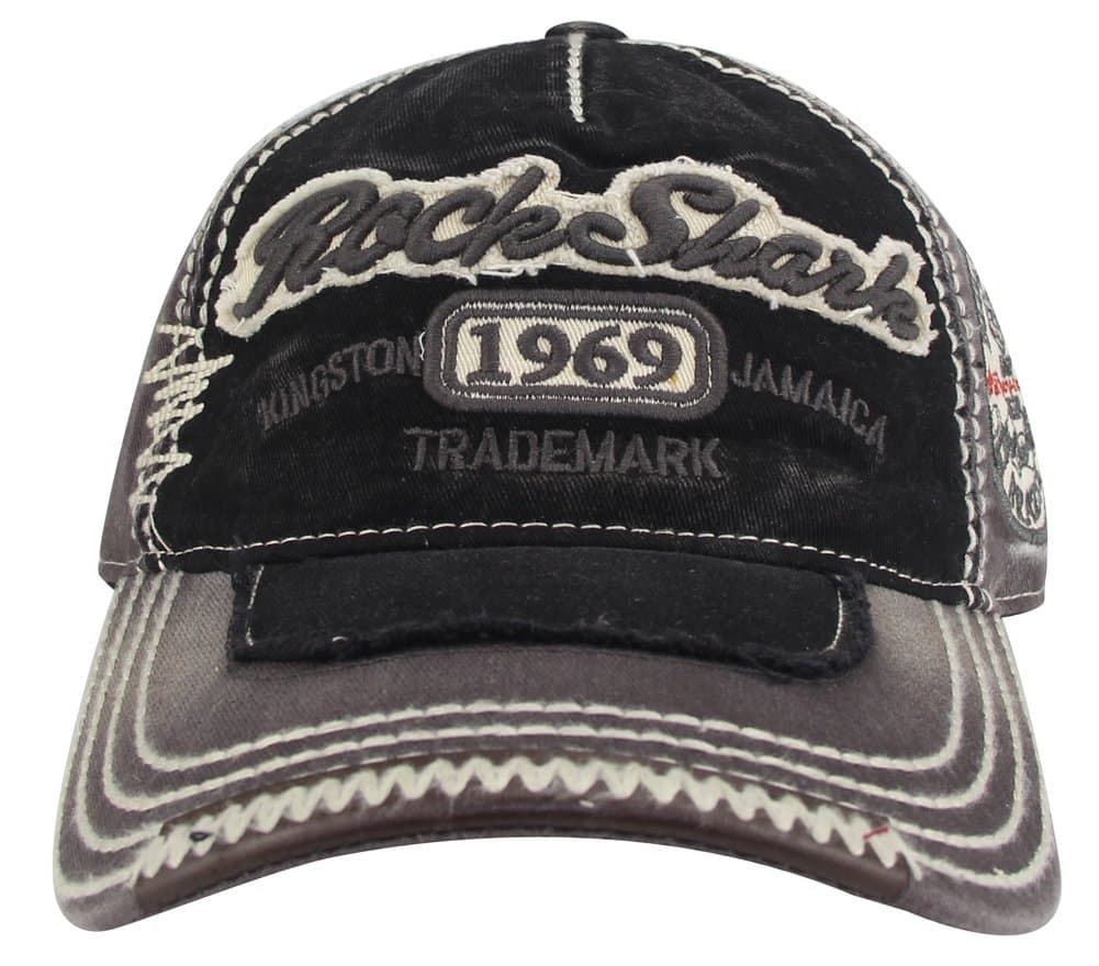Rock Shark Kingston 1969 Jamaica Distressed Vintage Trucker Baseball Cap Hat (Black)