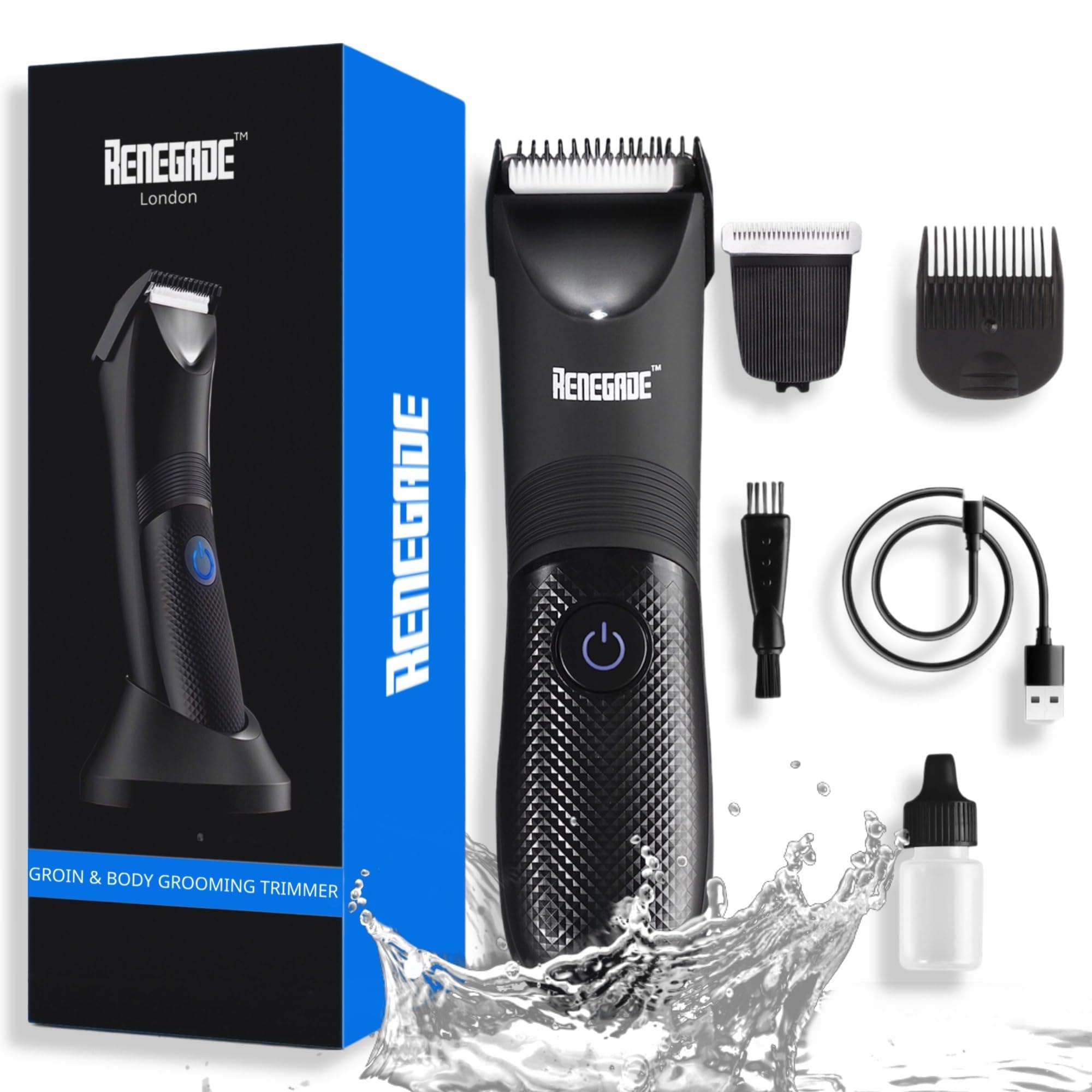 Renegade Body Hair Trimmer for Men, Electric Ball Trimmer for Pubic Hair, Manscape Male Grooming Kit, Waterproof Groin Body Groomer with LED Light Adjustable Guard, Rechargeable Manscaper
