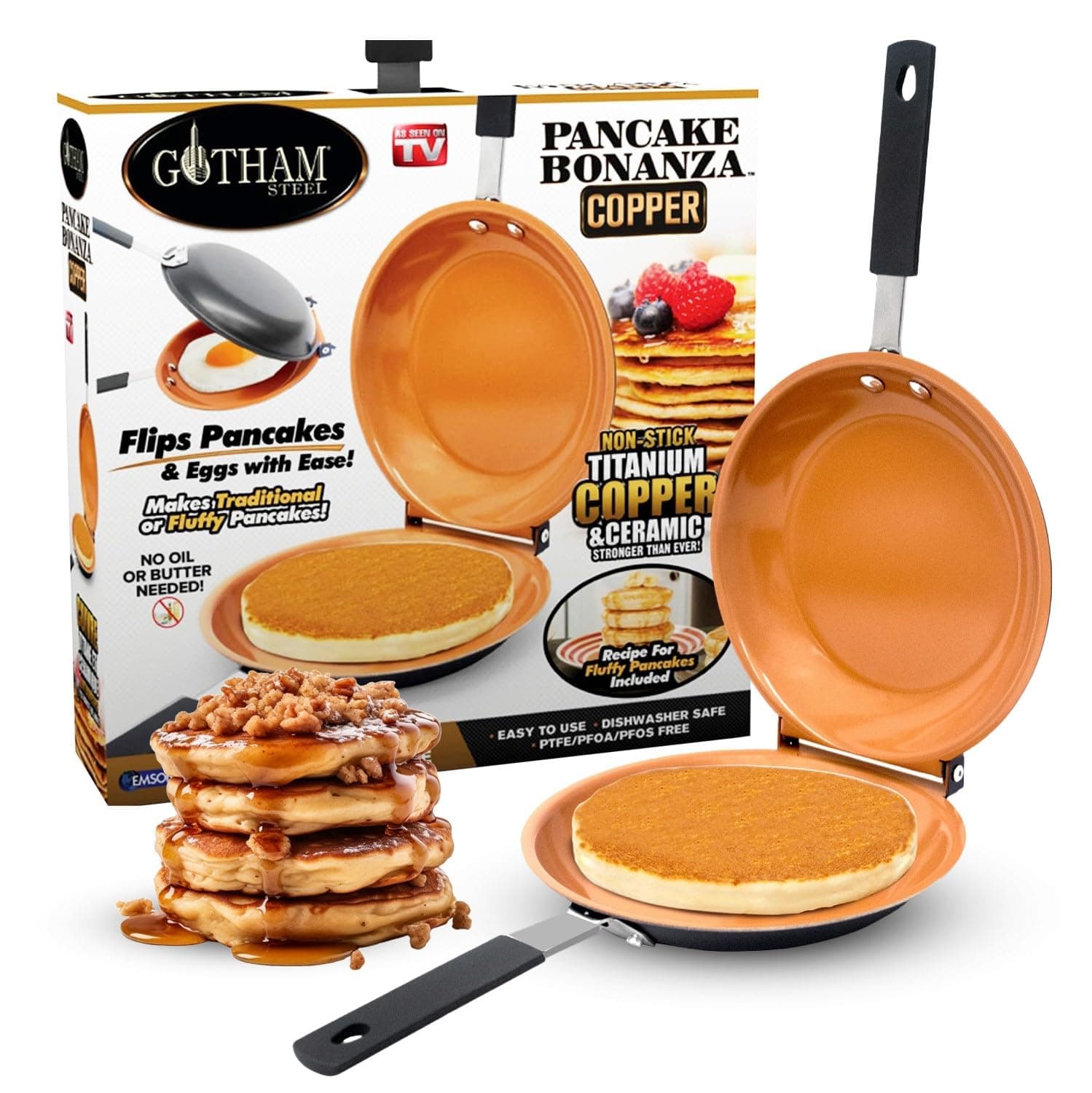 Gotham Steel Double Sided Pan, The Perfect Pancake Maker – Ceramic Nonstick Copper Easy to Flip Pancake Griddle for Fluffy Pancakes, Omelette Maker, Frittata Maker & More! Dishwasher Safe