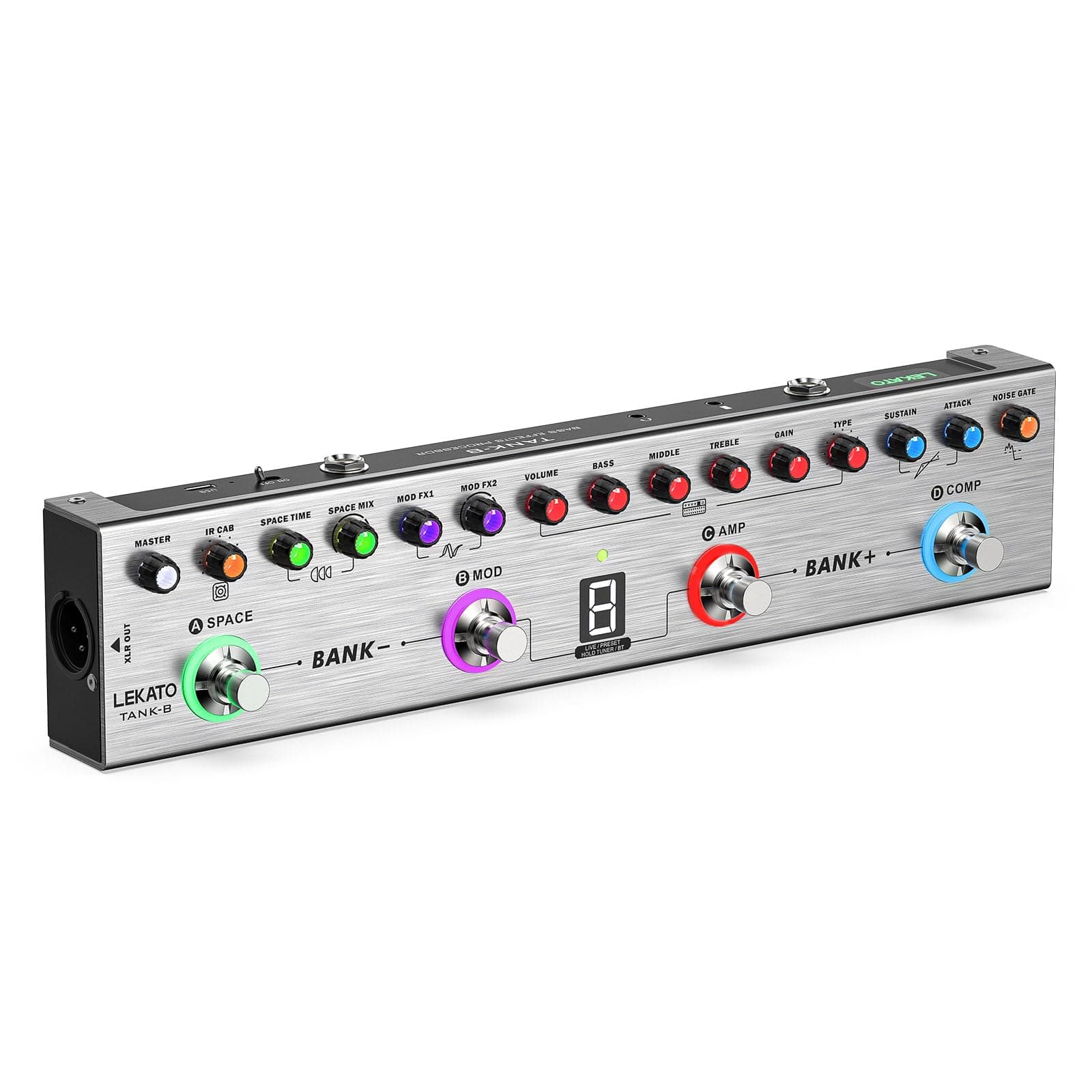 Bass Multi Effects Pedal, Bass Effects Pedal with 36 Presets, Editable 4 Modules, Amp, Compressor, Mod, Space, Reverb, IR CAB, Tuner, BT Connection, Music Recording