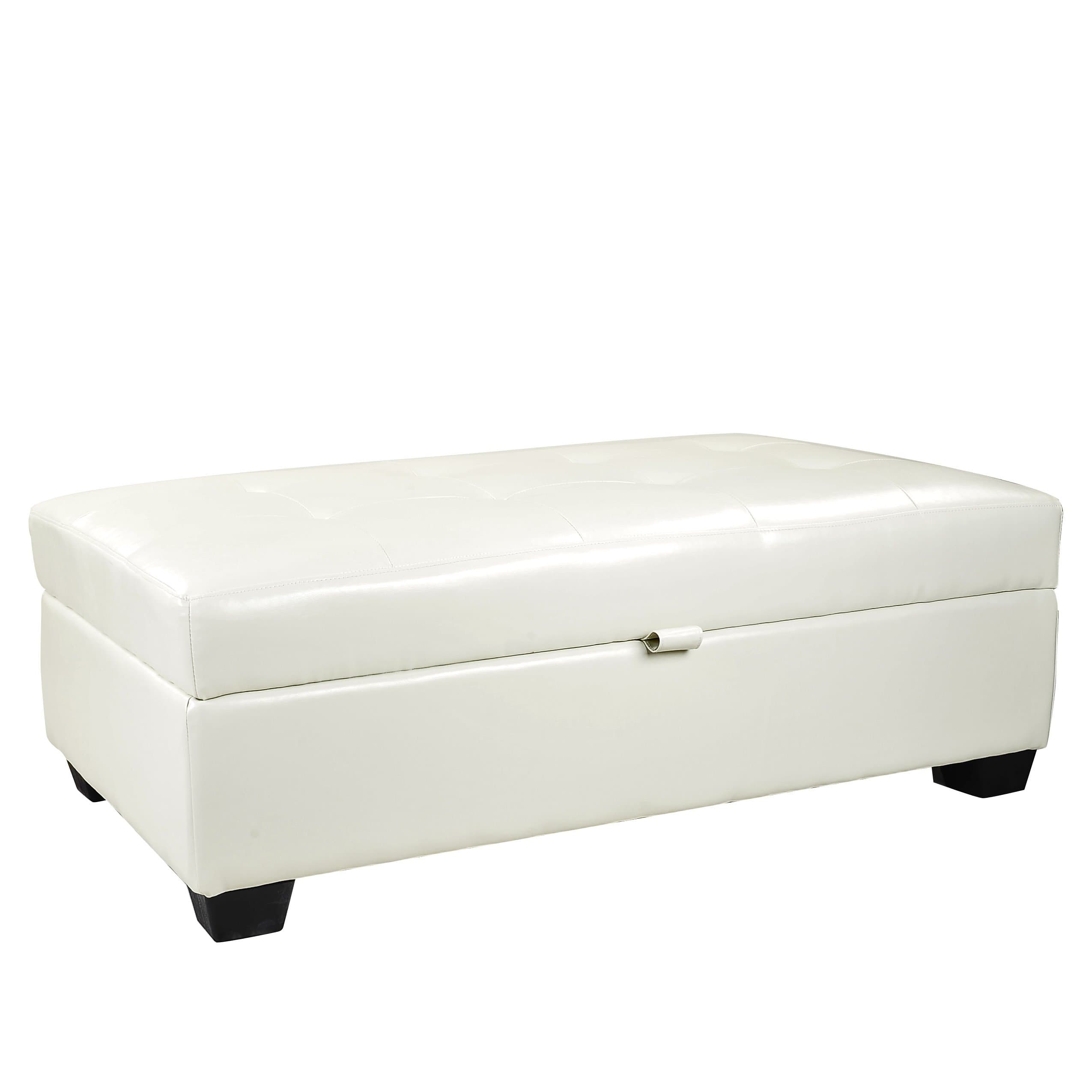 CorLiving Antonio Storage Ottoman in Creamy White Bonded Leather, White