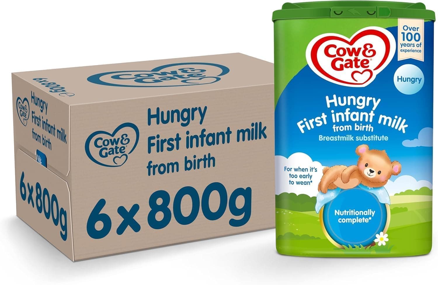 Cow & Gate Hungry Baby Milk Powder Formula, from Birth, 800g (Pack of 6)