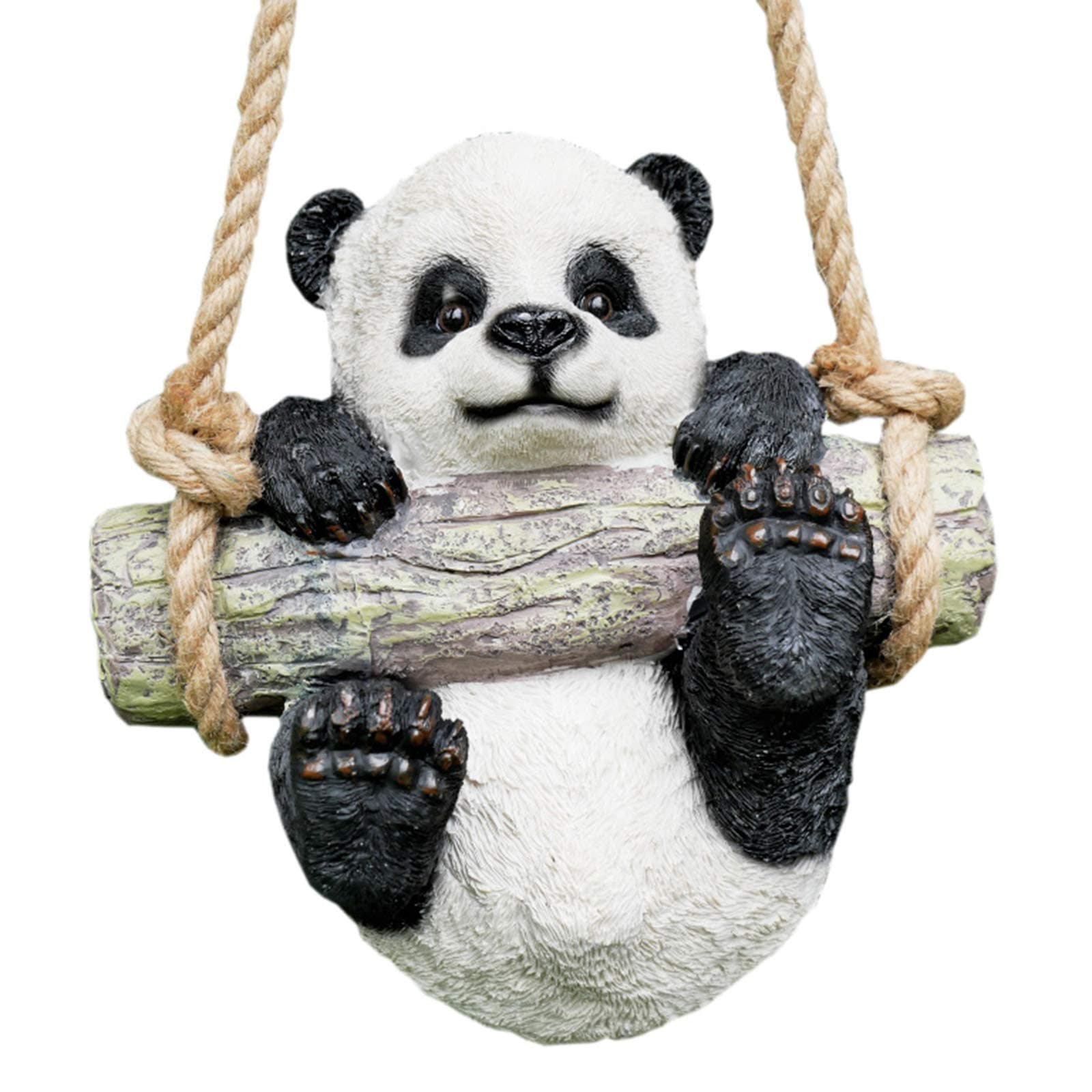 Prodbuy Home Hanging Panda Bear Garden Ornament - Swinging On Rope - Tree Hanger Outdoor Sculpture