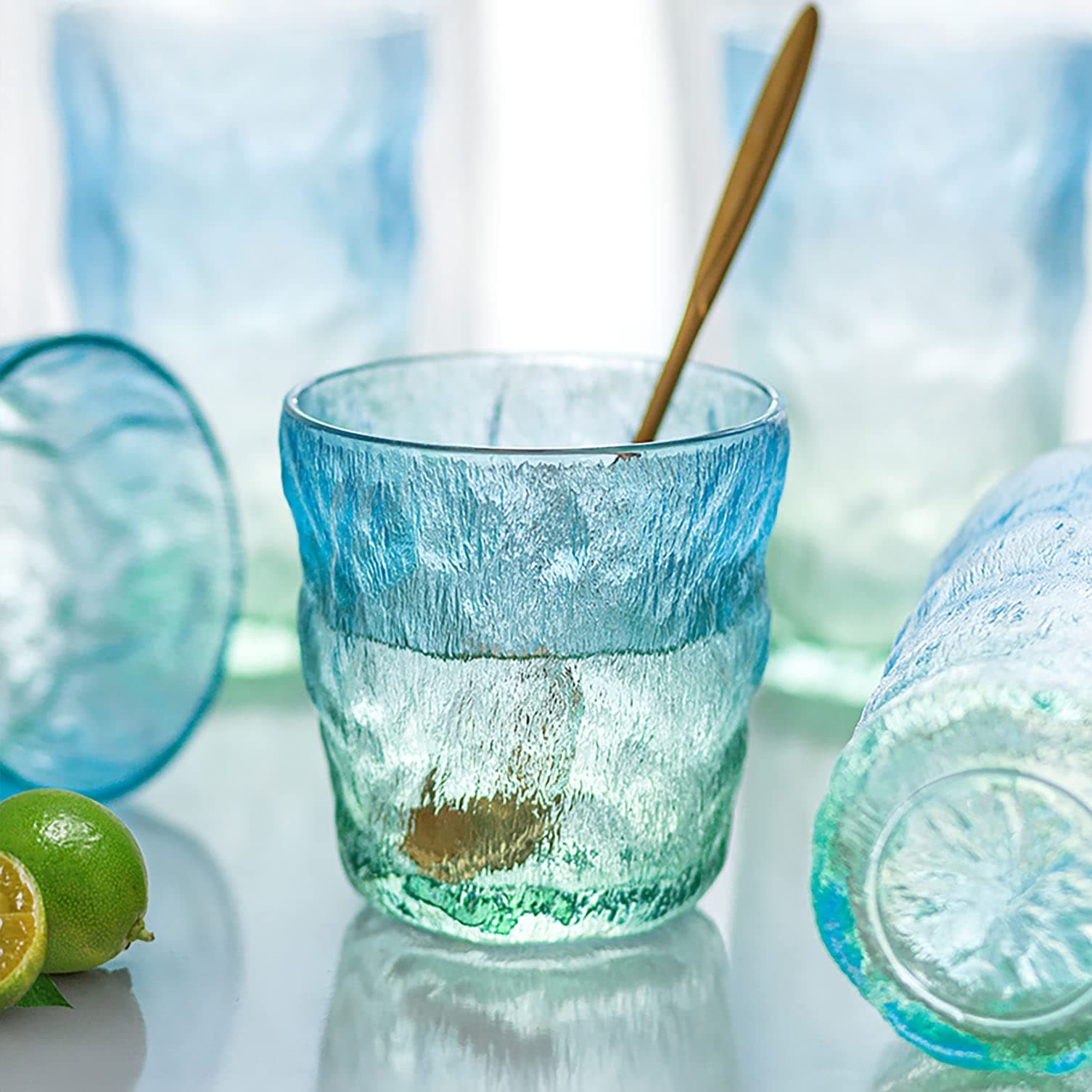 THMINSTHMINS Blue Water Glass,280ml Juice Glasses, Japanese Glassware for Juice, Beverages,Whiksey,Rum,Beer, Cocktail