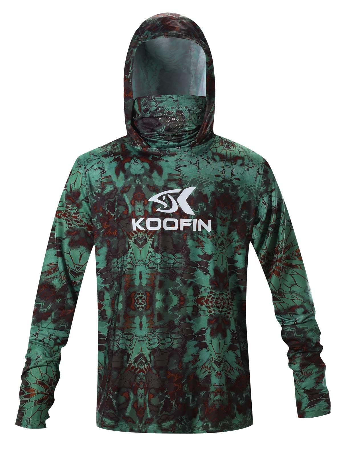 KOOFIN GEARPerformance Fishing Hoodie with Face Mask Hooded Sunblock Shirt Sun Shield Long Sleeve Shirt UPF50 Dry Fit Quick-Dry