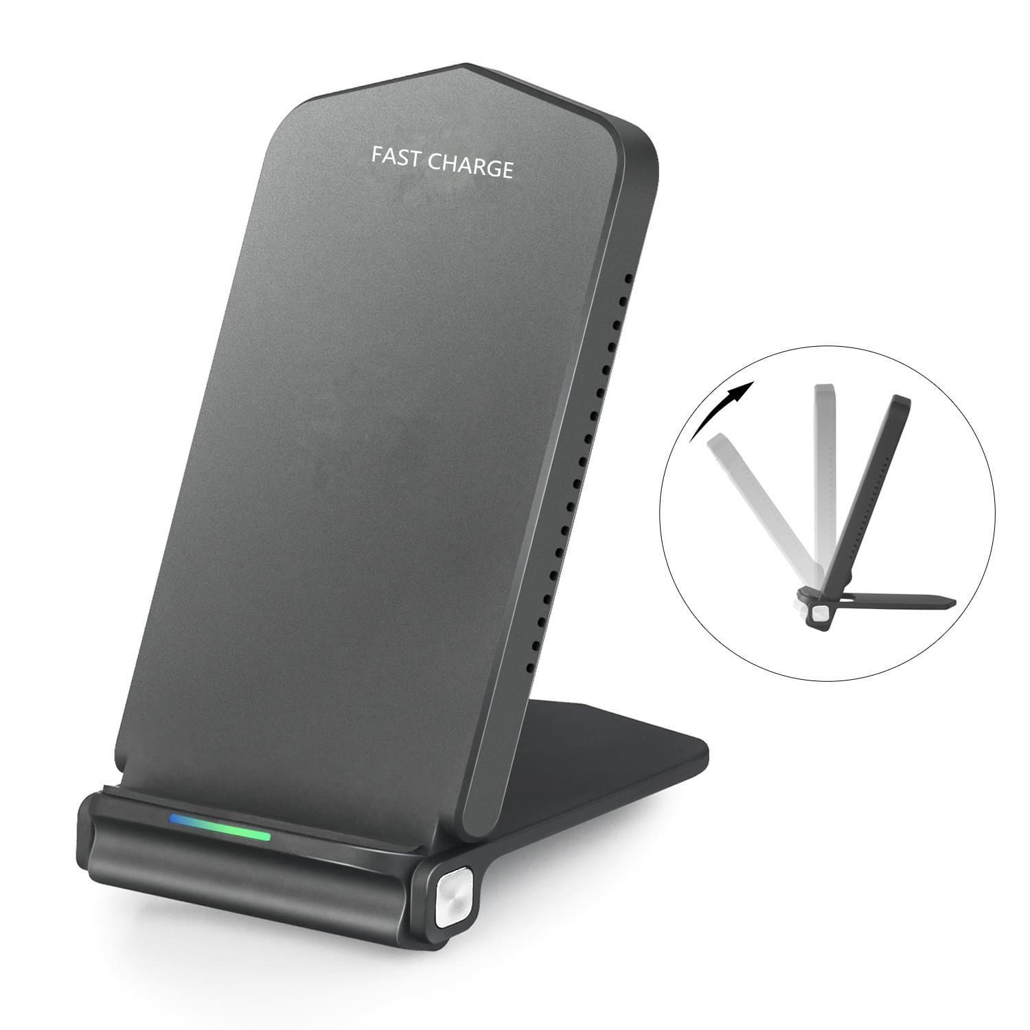 AOSANG Fast Wireless Charger, Qi Stand Foldable Charging (2 Coils With Type C Port) for Samsung Galaxy Note 8 S8 S8 Plus S7 S7 Edge S6 Edge Plus Note 5, Standard Charge for iPhone X 8 8 Plus(Black)