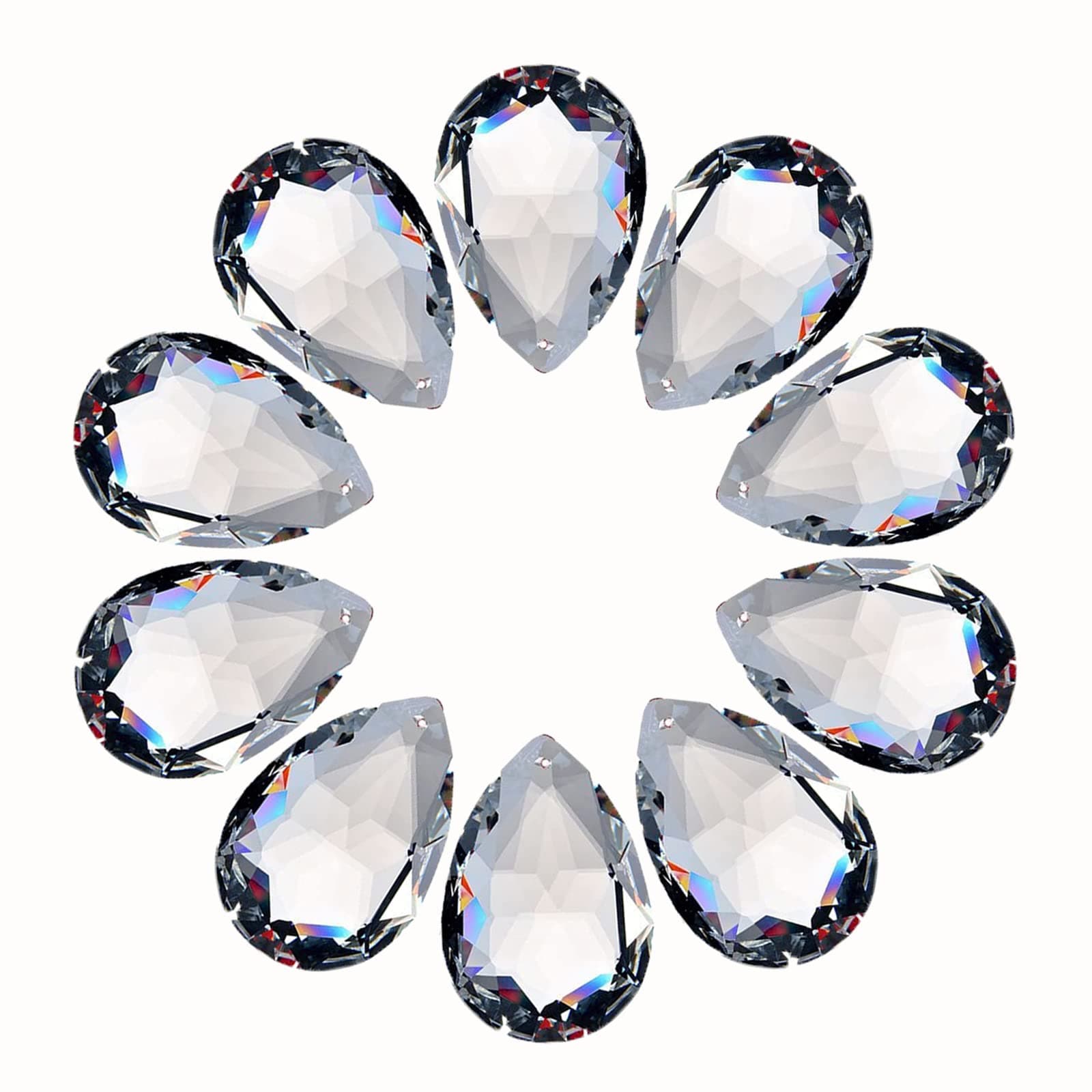10pcs Crystal Pendants 1.5"/38mm Crystal Suncatcher - Hanging Crystals Prisms for Windows, FengShui, Hanging Ornament for Decoration, Chandelier Crystals Replacement (Teardrop)