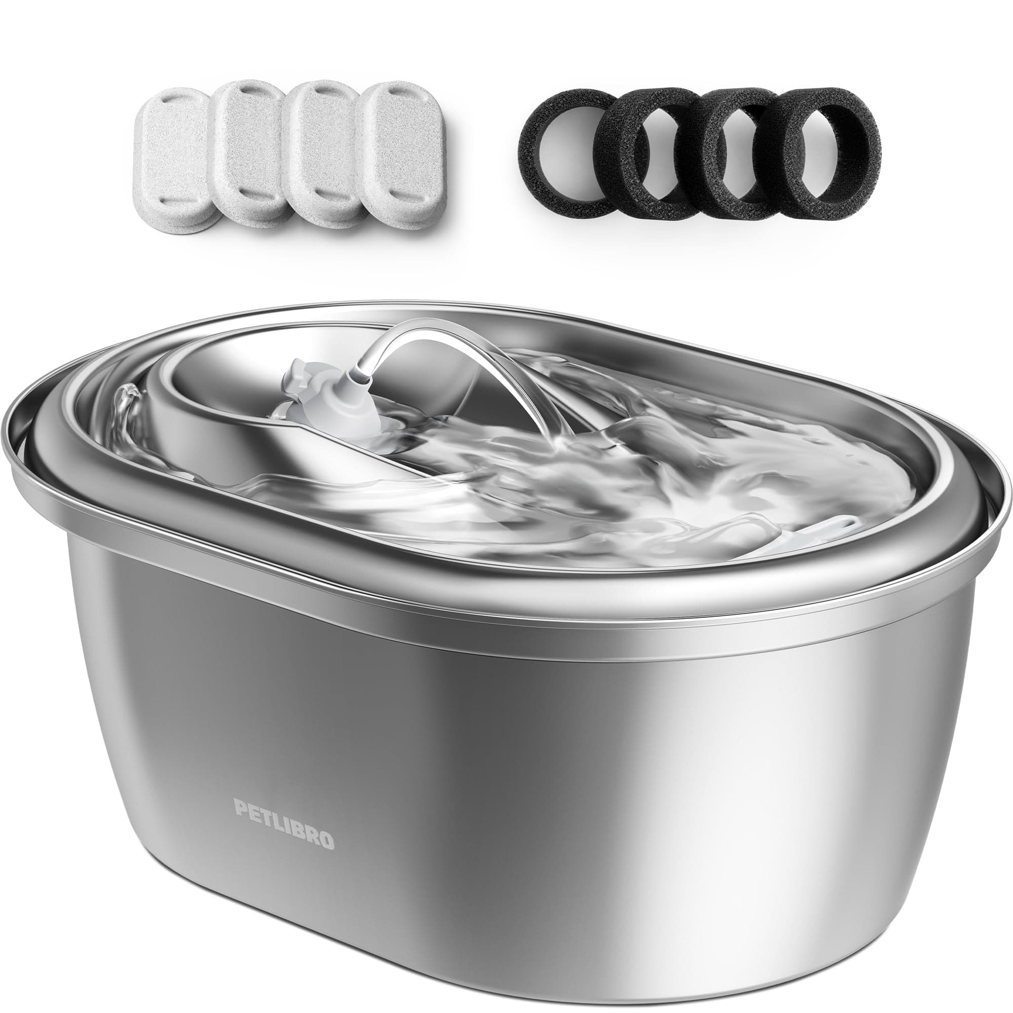 Stainless Steel Cat Water Fountain, 101oz/3L Pet Water Fountain for Cats Inside, Food-Grade Dog Water Fountain, Automatic Water Dispenser with 4 Filters & 4 Sponges