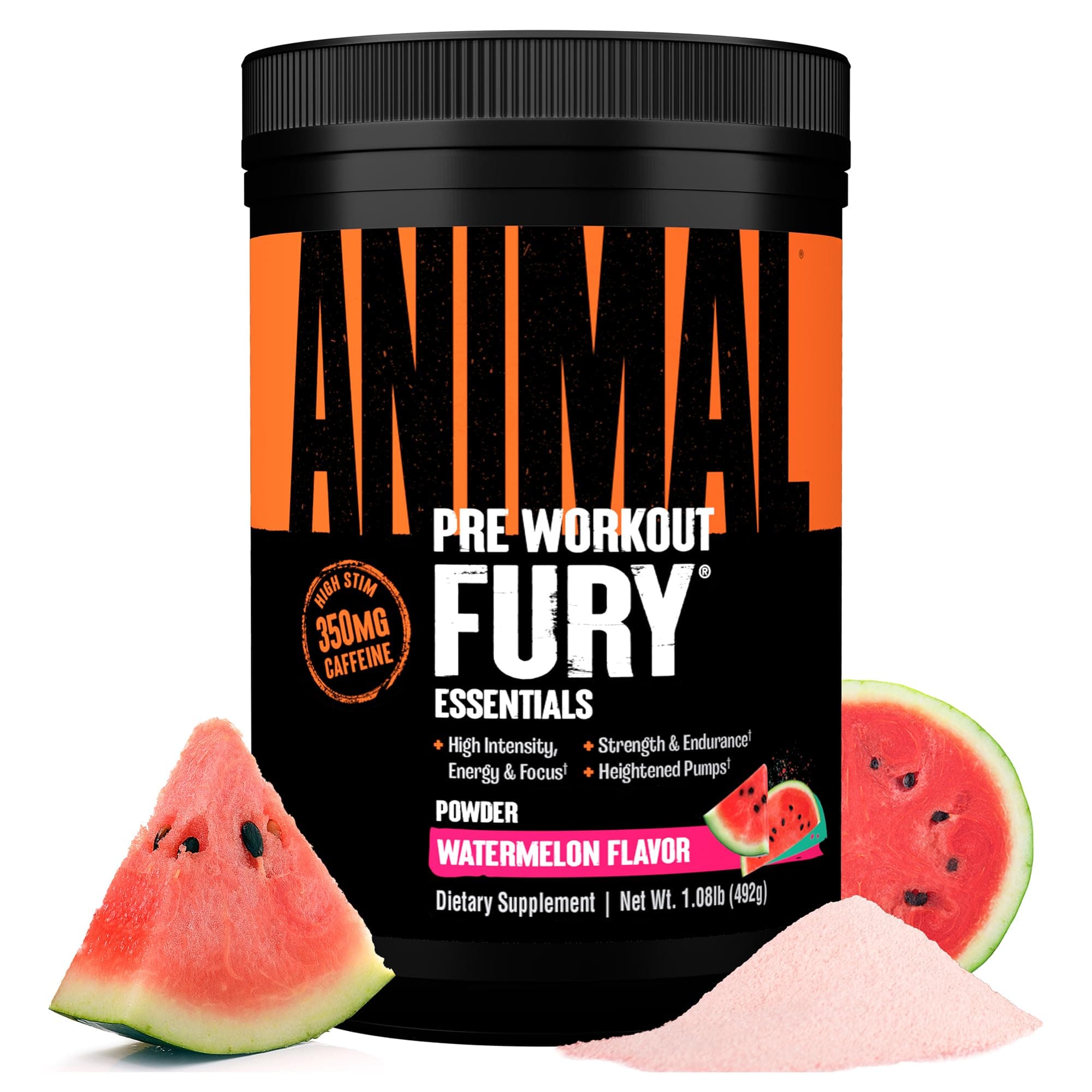Fury Pre Workout Watermelon – Training Booster with BCAA, beta-Alanine, citrulline & 350 mg Caffeine – Sugar-Free pre-Workout Powder – for Focus, Pump & Energy – 30 Servings