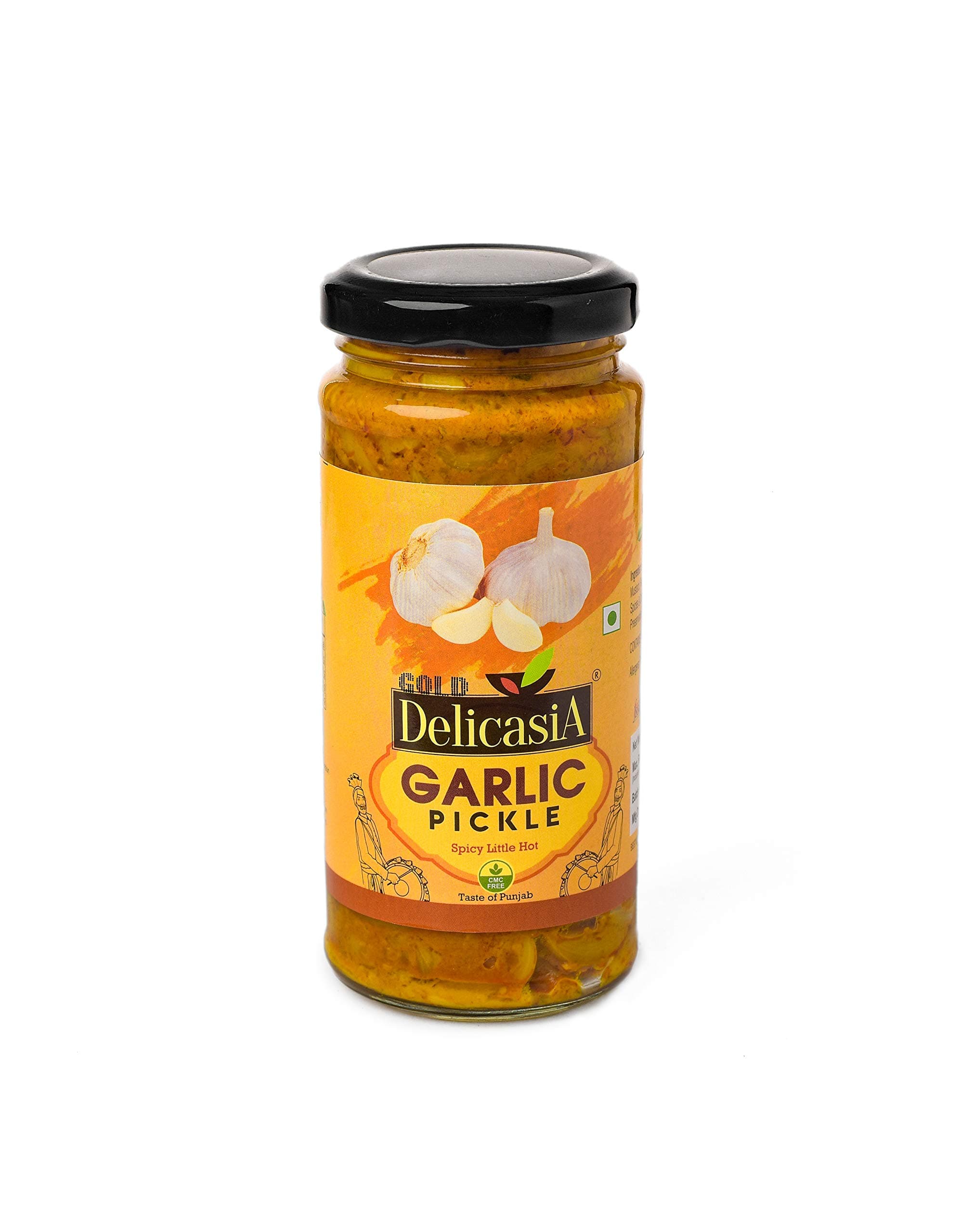 DELICASIA Gold Garlic Pickle 250 gm Brand of SR's. Indian Flavor. NO Artificial Color and Flavors. Gluten Free. 77 Years of Trust (Garlic Pickle)