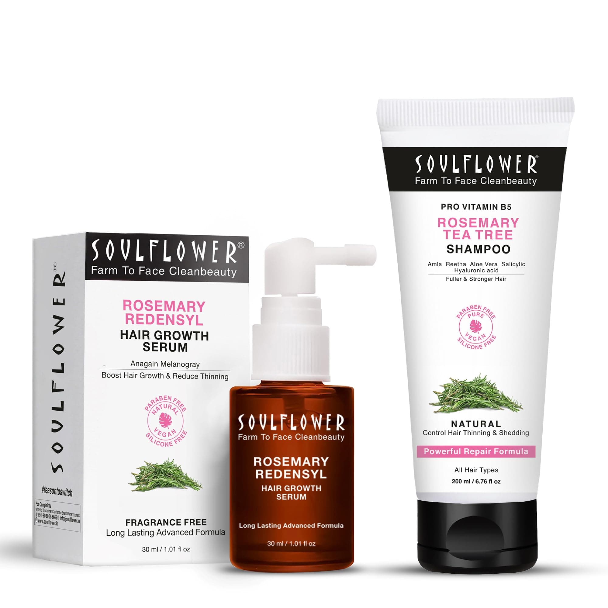 Rosemary Redensyl Hair Growth Serum 30ml with 4% Anagain, 1% Melanogray & Rosemary Shampoo 200ml with Tea Tree, Pro Vitamin B5 for Hair Growth, Hairfall Control & Healthy Scalp| Pack of 2