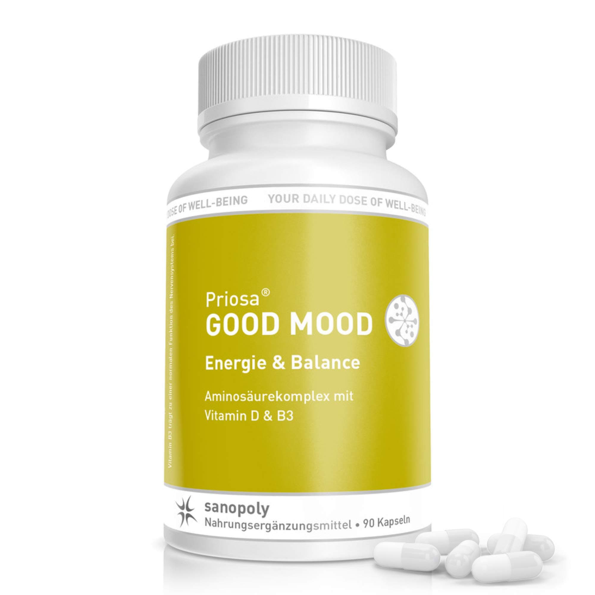 5-HTP Long-Term Effect II PriosaTRP® I with Vitamin B3, B6 and D I Booster for Serotonin Level I Tested Quality and SANOPOLY-Guarantee I 90 Capsules