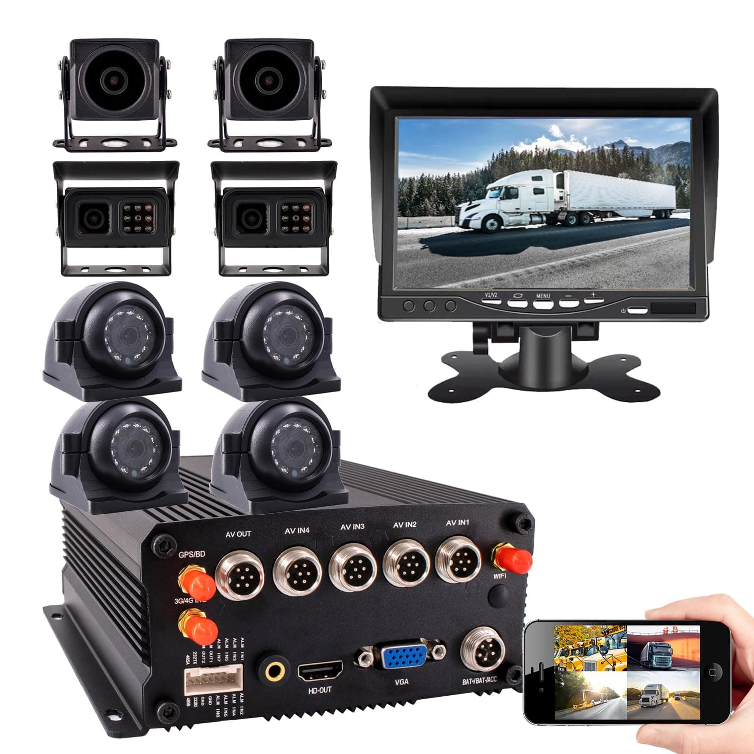 JOINLGO 8 Channel Mobile DVR Backup Camera System Remote Monitor on PC Phone GPS WiFi 4G 1080P AHD Vehicle Car DVR MDVR Video Recorder with 8 Waterproof Car Cameras for Truck/RV/Bus