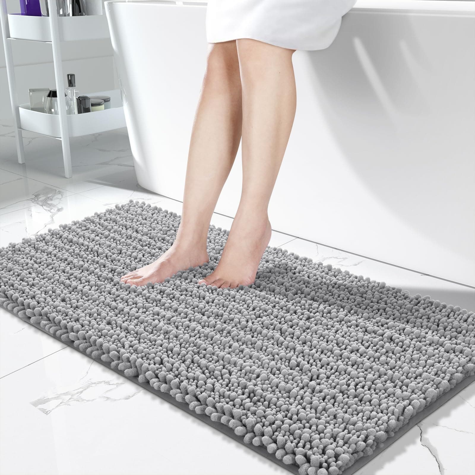 Original Luxury Chenille Rectangular Bath Mat,55.1 X 24 Inches,Soft Shaggy And Comfortable,Large Size,Super Absorbent And Thick,Non-Slip,Machine Washable,Perfect For Bathroom,Gray