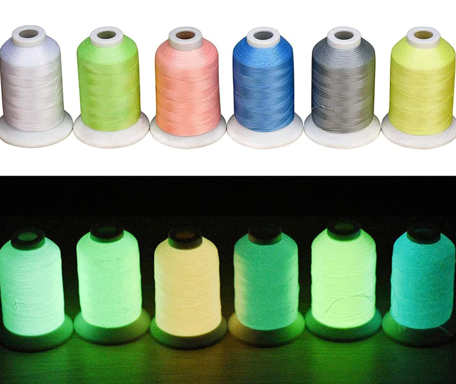 SimthreadEmbroidery Machine Thread 6 Colors Glow in The Dark Thread (1000Y)