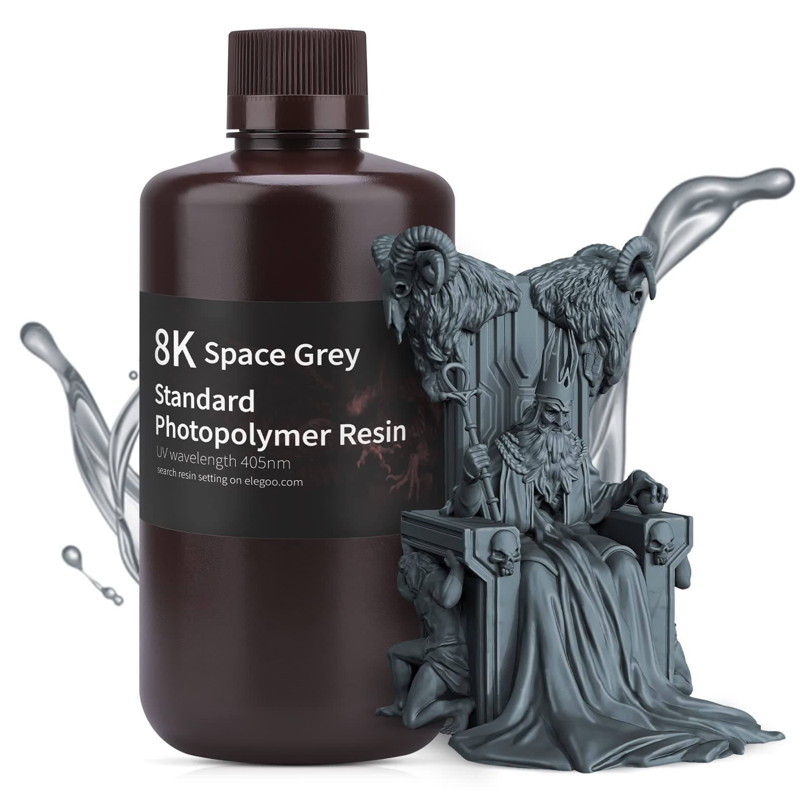 ELEGOO 8K Standard Resin Photopolymer Resin 405nm 3D Printer Resin for Saturn 2 LCD 3D Printing Space Gray 1000G
