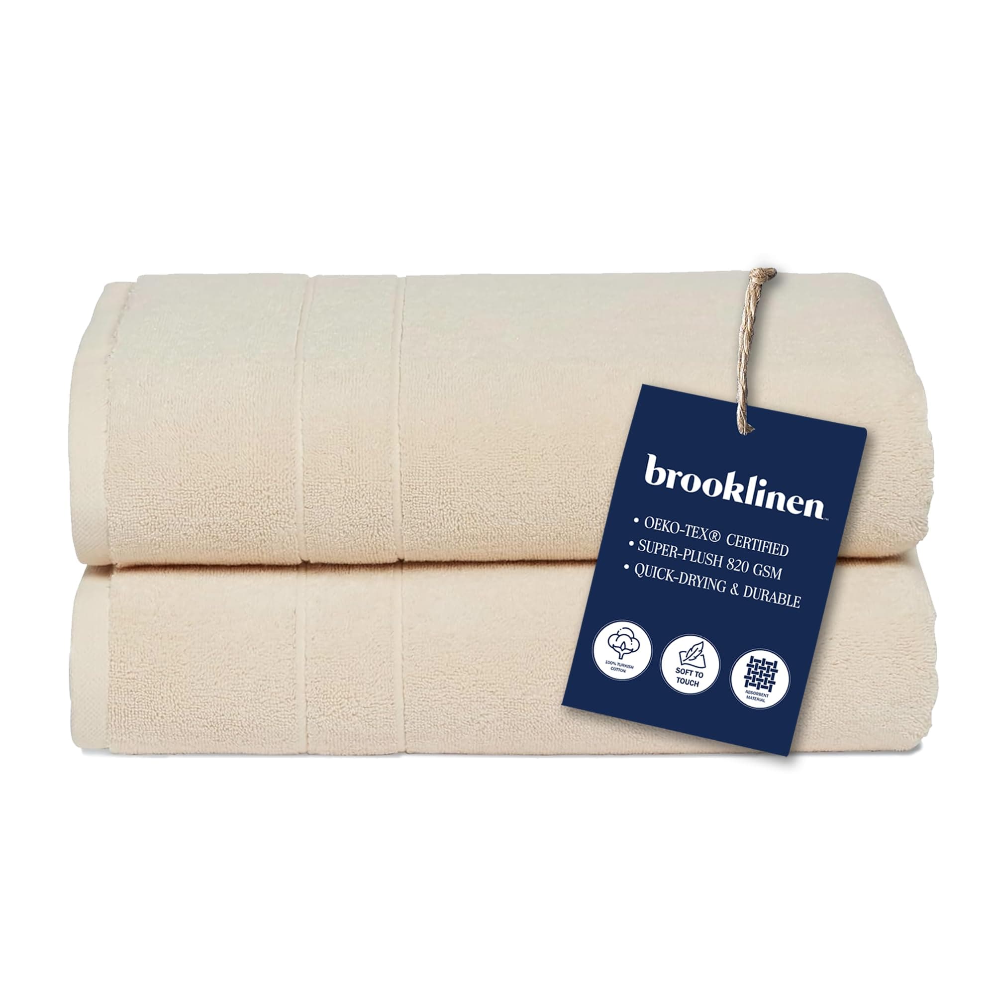 Brooklinen Super-Plush Turkish Cotton Bath Towels Set of 2 Cotton, 820 GSM, Machine Washable, Perfect Bath Towels for Bathroom, Spa & Shower (30" x 58",Vanilla)
