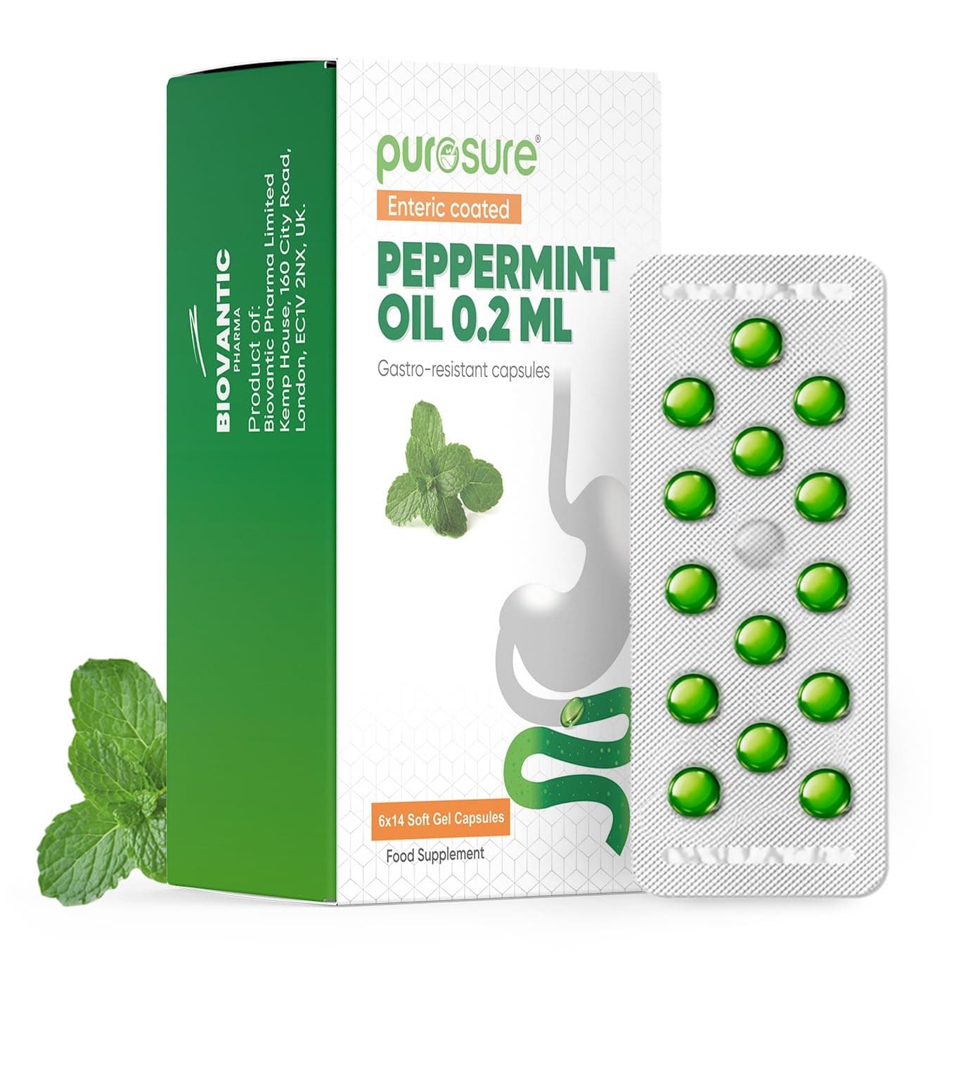 Enteric Coated Peppermint Oil Capsules - 84 Soft Gel Caps (0.2ml Each), Gastro-Resistant Natural Soothing Mint Sealed in Hygienic Blister Strips Supports Healthy Digestion