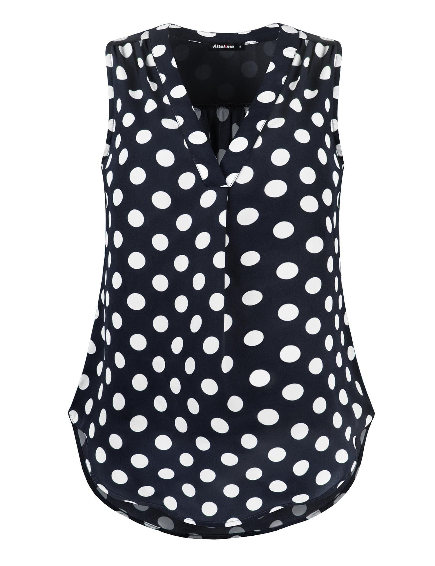 Altelime Women's V Neck Double Layered Pleated Chiffon Blouse Office Tank Top Shirts