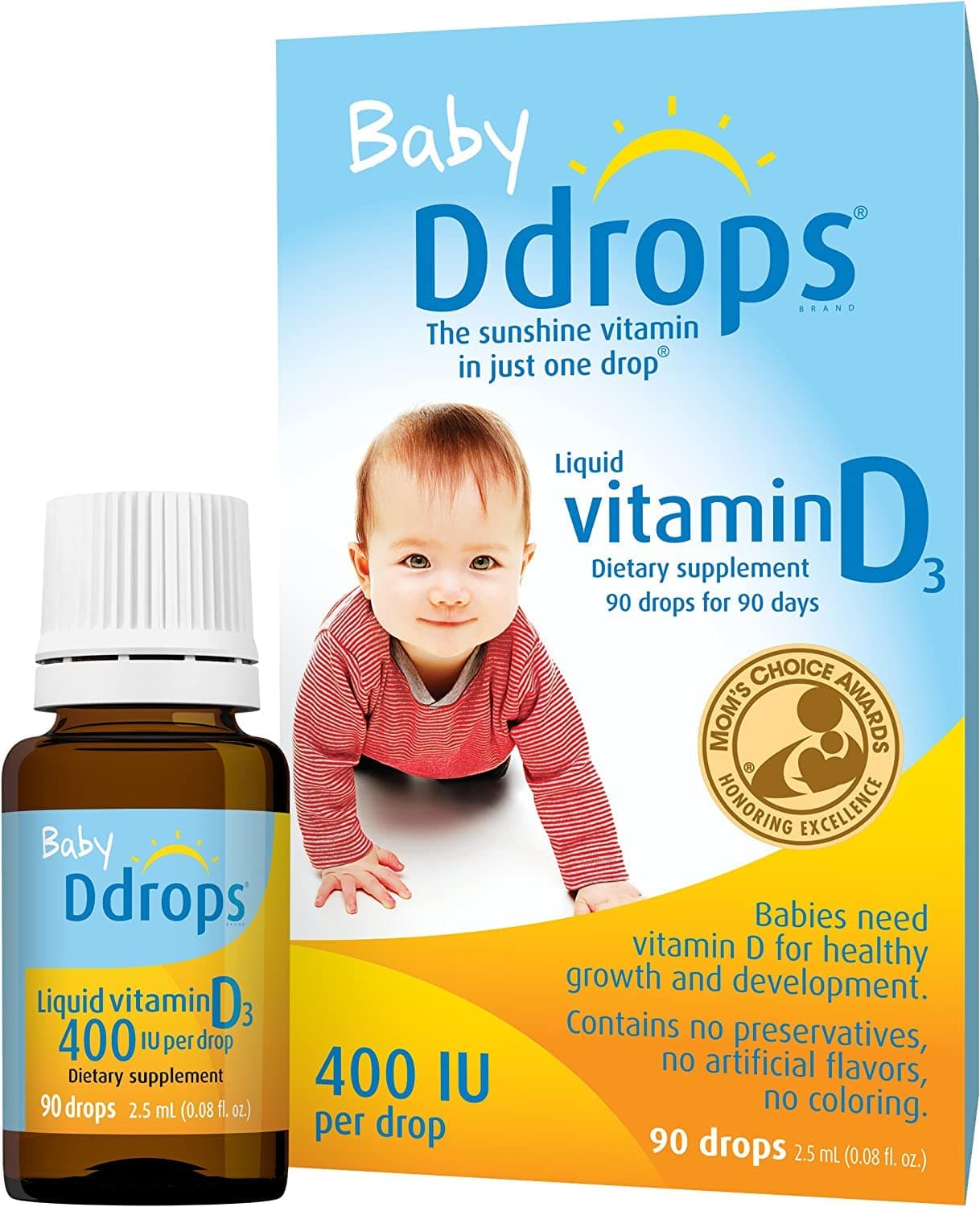 Ddrops Liquid Vitamin D Baby Drops, 400 Iu Each, 90 Drops (Pack of 8)