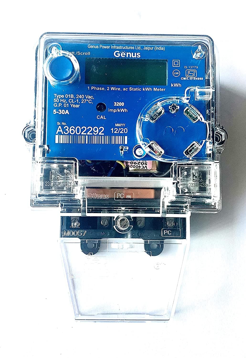 Genus Sub Meter Single Phase AC Static LCD Display (Class-1, Blue)