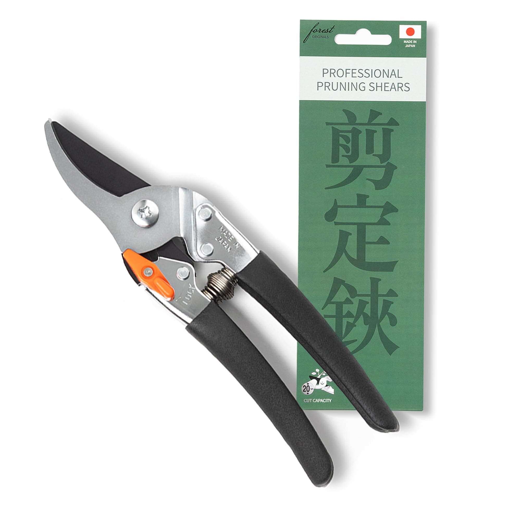 Saboten Japanese Bypass Pruning Shears 7.9 in, Fluorine-Coated Blade Wipes Clean, Rust & Sap Resistant, Ergonomic Non-Slip Grip, Duracon Safety Lock, 20mm Cut Capacity, Made in Japan Garden Clippers