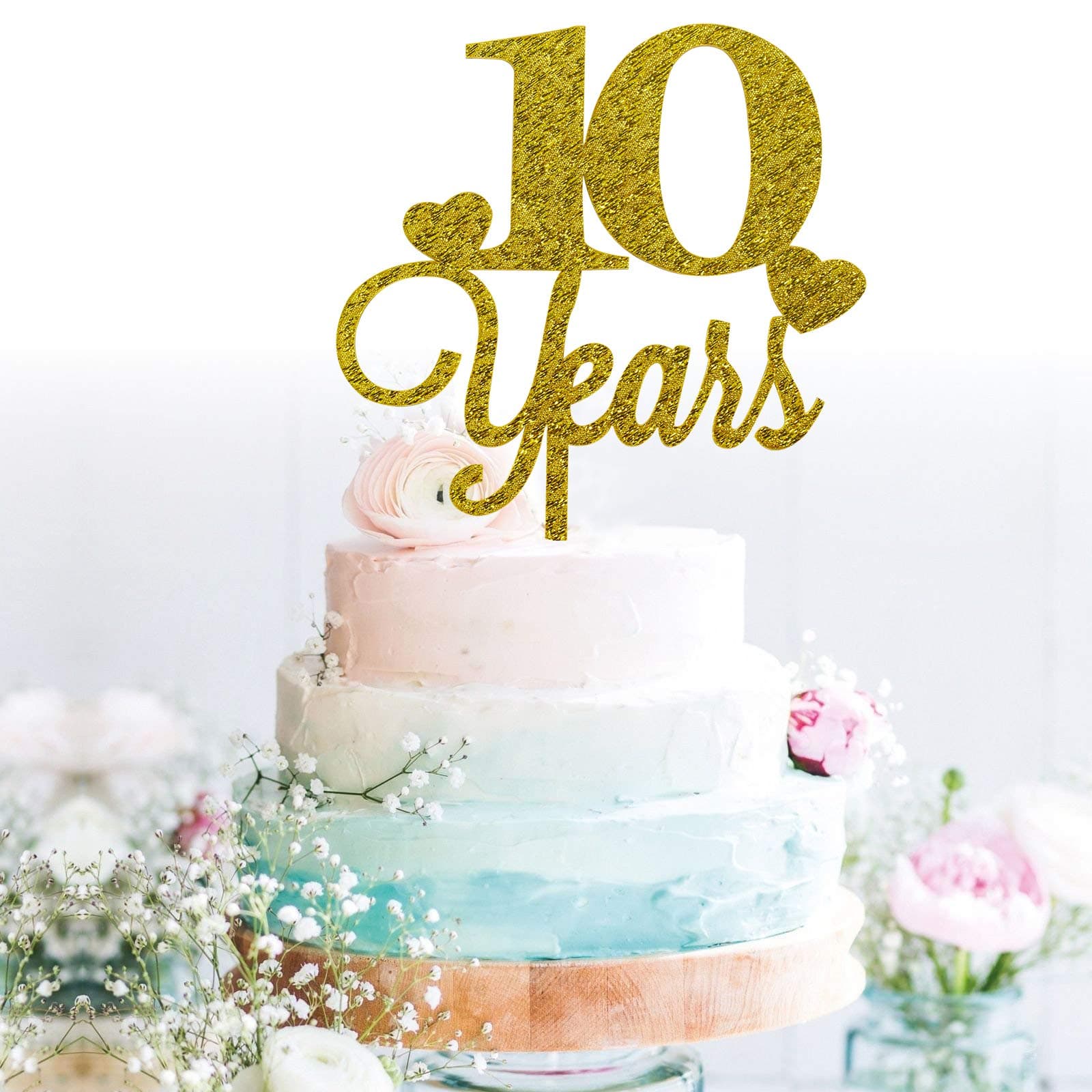Glittery Gold 10 years Cake Topper,We Still Do 10th Cake Topper -Black Acrylic Vow Renewal Cheers To 10 Years Cake Toppers - Wedding Anniversary Party Supplies Decoration(Gold)